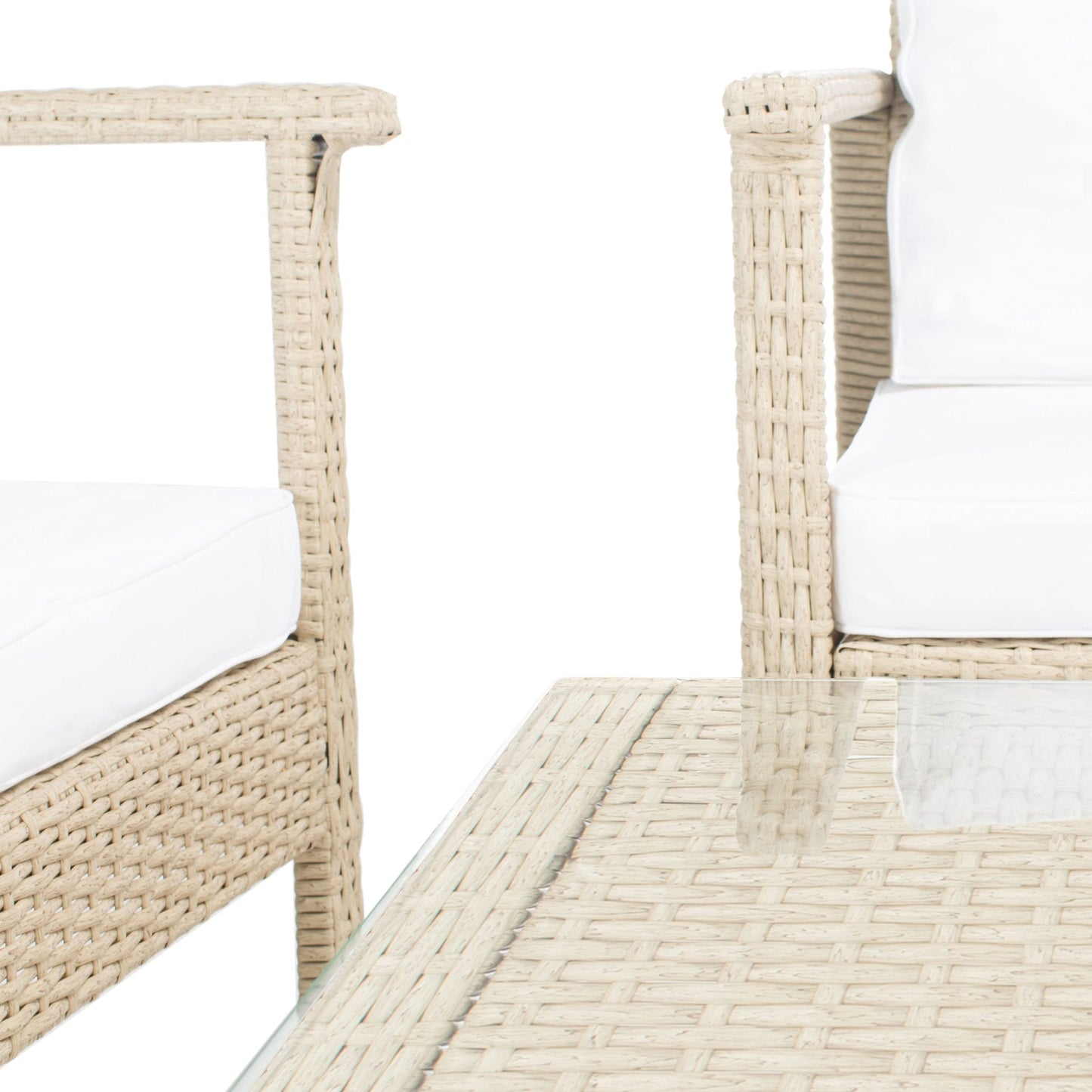 Safavieh Outdoor Collection Garnen Beige Wicker Cushion 4-Piece Living Set PAT7714B, Grey/White