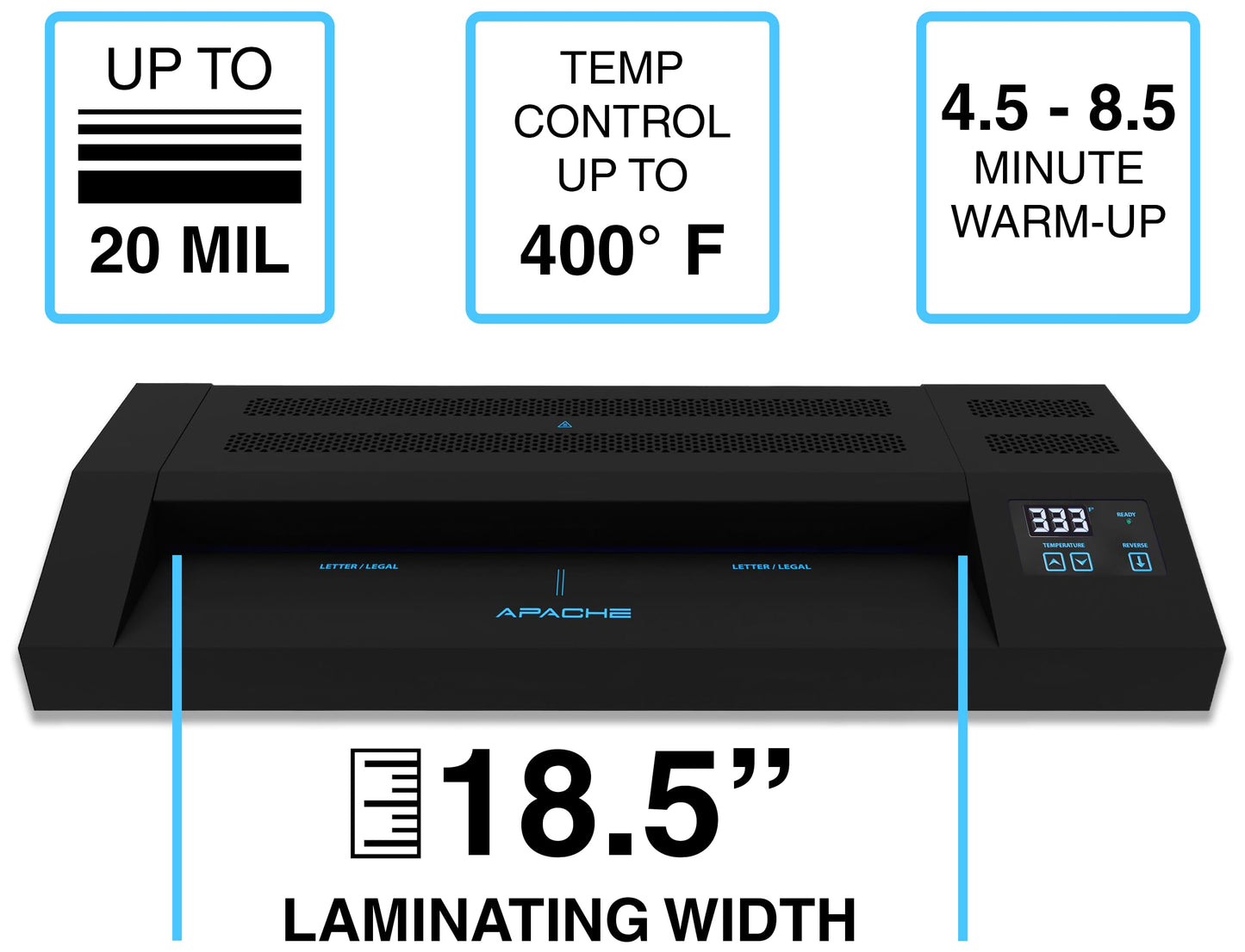 Apache Professional Laminator, Thermal Pouch, 18.5 Inch Max Width, 1.5-20 Mil, True Anti-Jam Technology, School & Office Lamination Machine, Variable Temperature, Fast Output, Robust Design