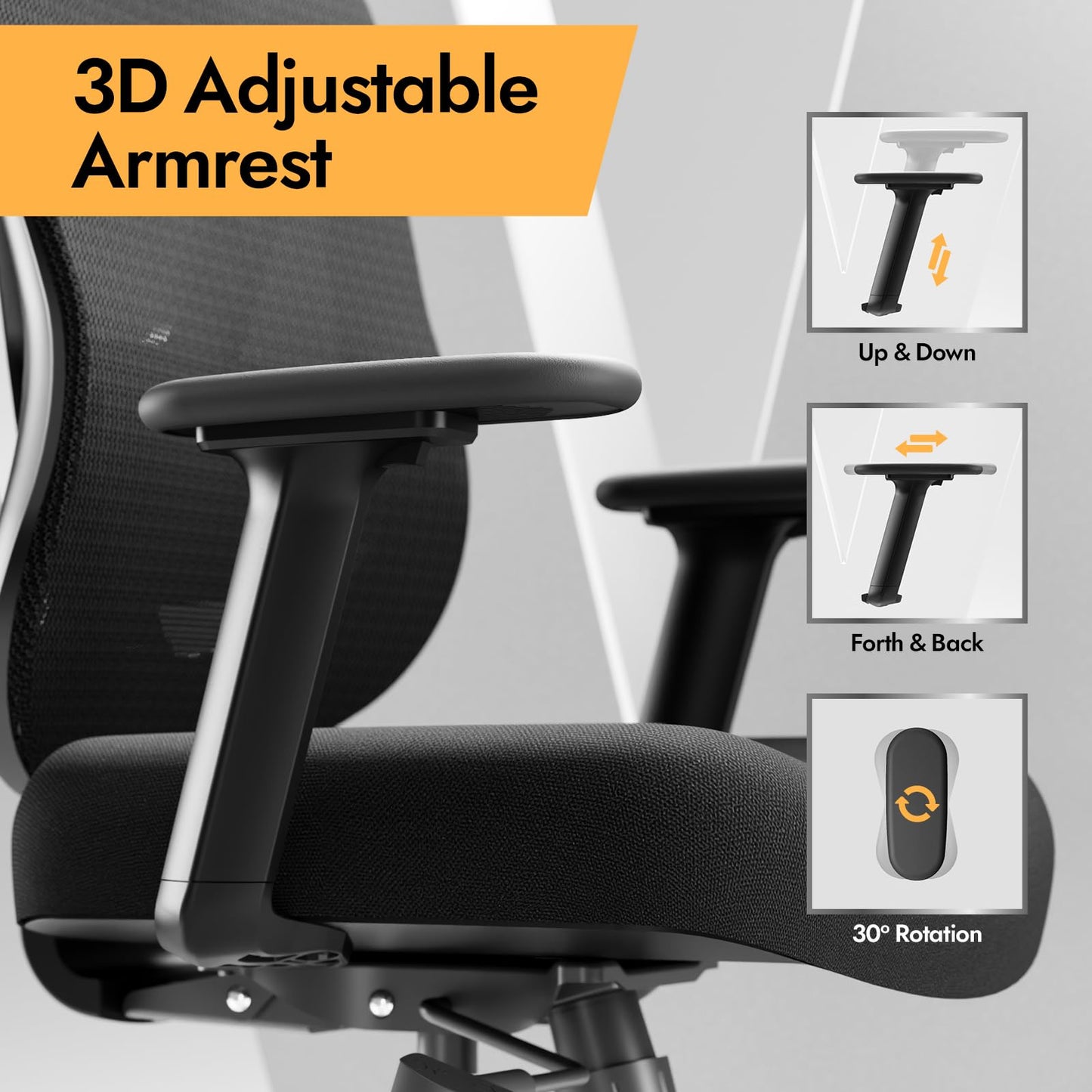 HOLLUDLE Ergonomic Mesh Office Chair - 3D Adjustable Lumbar Support & 3D Armrests, V-Shaped Back, Adjustable Desk Chair for Office & Home, Black
