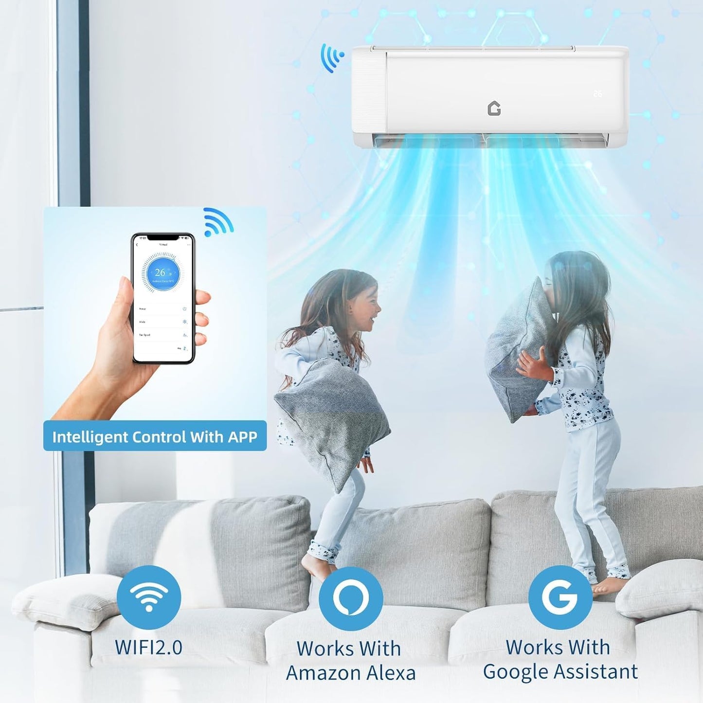 Garvee 12,000 BTU Mini Split Air Conditioner & Heat Pump, 21 SEER2 Ductless Inverter, Smart WiFi, DIY Install Kit, Quiet Operation, Remote, Covers 750 Sq.Ft, 230v, High Efficiency, 5-Year Warranty