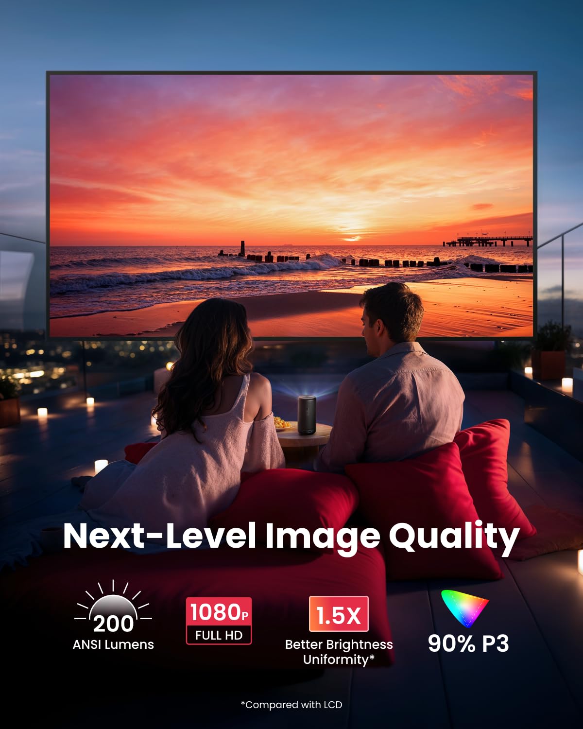 NEBULA Capsule 3 GTV Portable Mini Projector, Netflix Officially Licensed, 1080P Smart Projector with Wi-Fi, 2.5 hrs Battery, 120-Inch Display, Dolby Digital, for Any Space