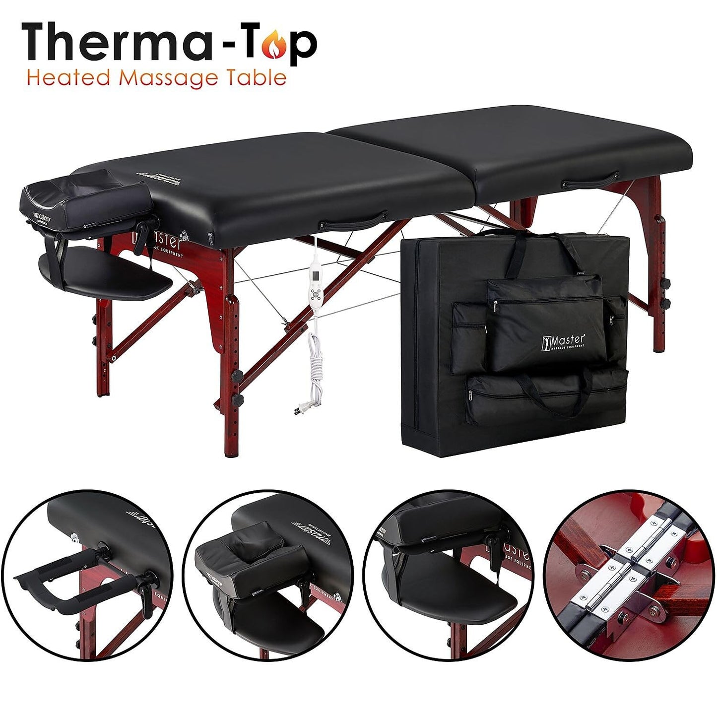 31" Montclair ThermaTop™ Master Massage Portable Massage Table with Memory Foam, Reiki Panels, & Shiatsu Cables (Black& Mahogany) Esthetician Bed- Lash Table