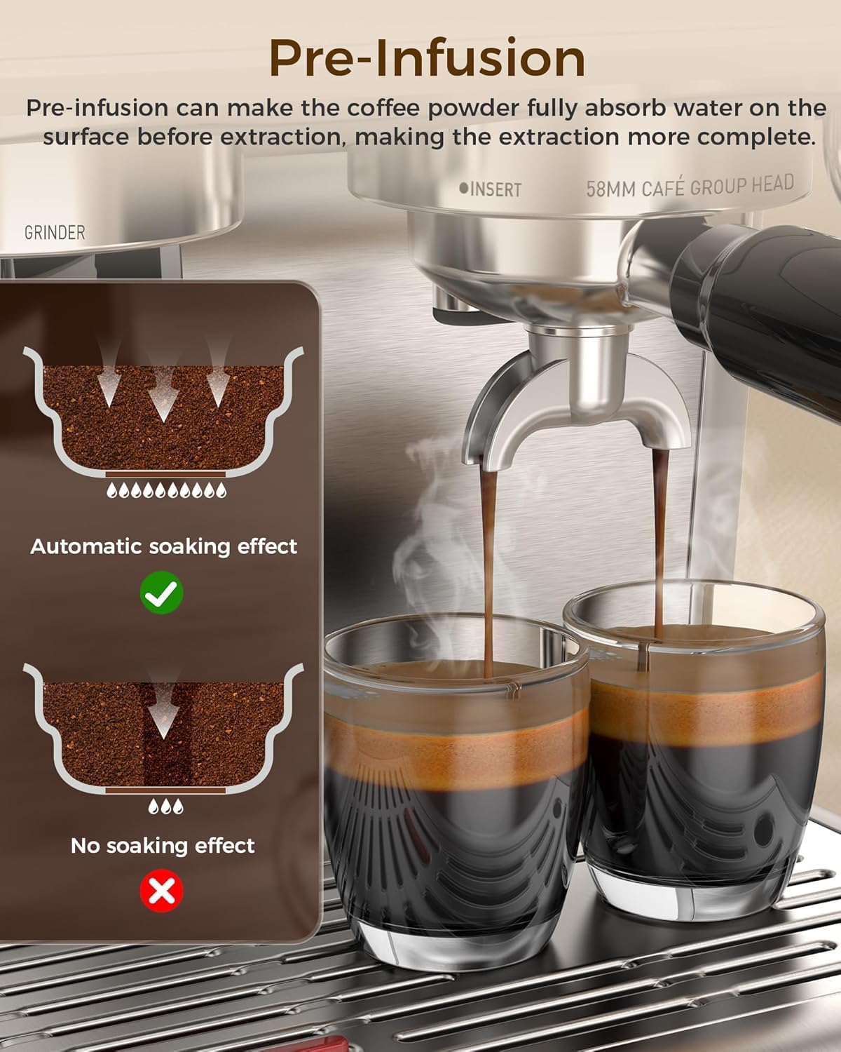 COWSAR 20 Bar Espresso Machine with Grinder & Milk Frother Steam Wand, 58mm Expresso Coffee machines, Commercial Stainless Steel Coffee Maker for Cappuccino and Latte, Perfect for Home Café