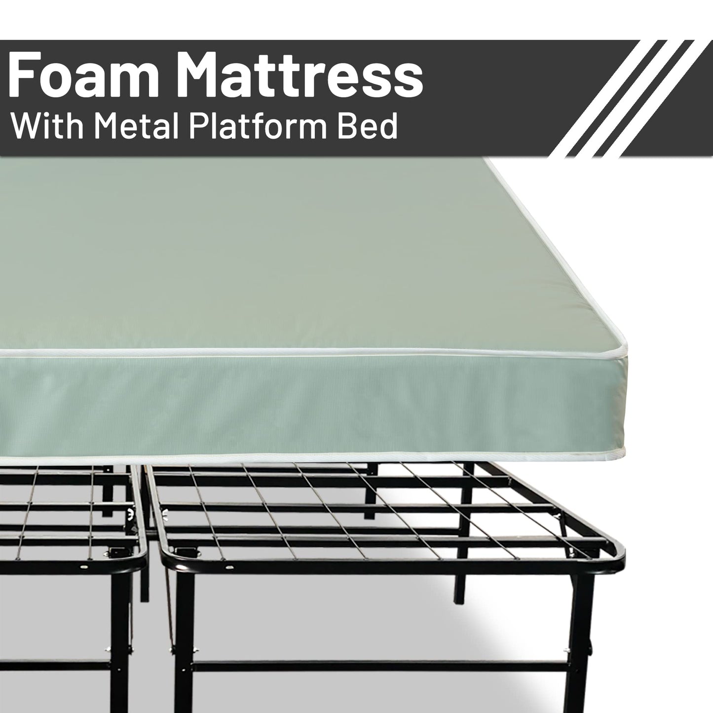 Spinal Sleep, 14-Inch Quickbase Metal Platform Bed Frame Foundation with 5" Vinyl Mattress Tight Top Double Sided Medium Firm Water Resistance, Full, Green