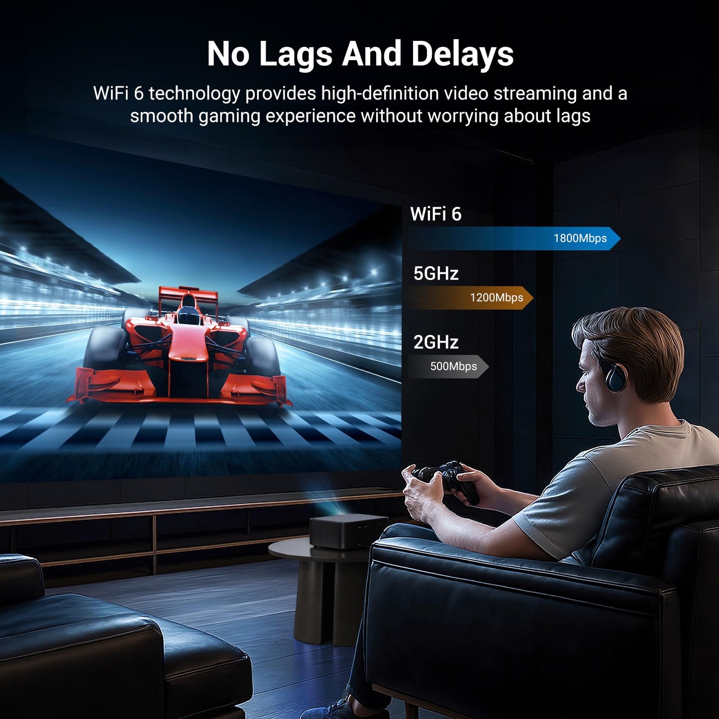 1500 ANSI lumens built-in streaming app full HD smart projector, HAPPRUN 4K projector, supports Wi-Fi and Bluetooth, Dolby audio, 300-inch large screen, suitable for home, outdoor, and indoor viewing