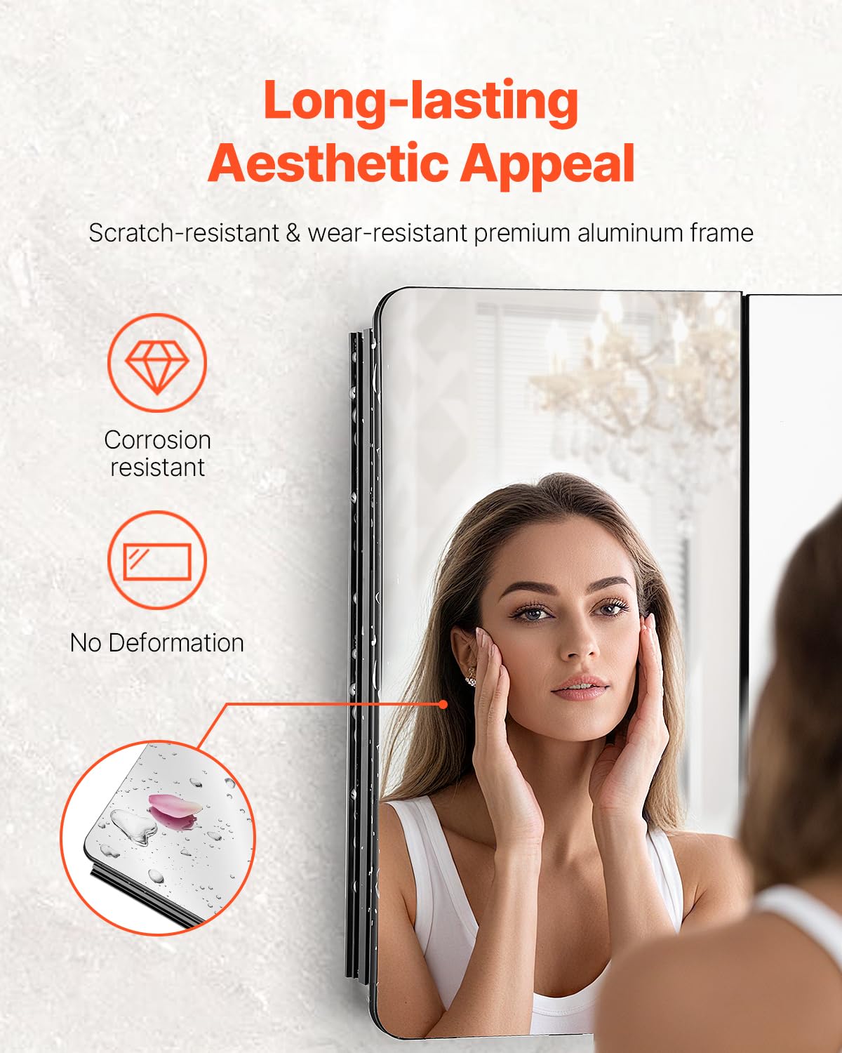 VEVOR Medicine Cabinet, 25.5 x 40 inch, Medicine Cabinet for Bathroom with Mirror, Aluminum Frame Bathroom Wall Cabinet, 4-Layer Adjustable Shelves, Recessed & Wall-Mounted Installation