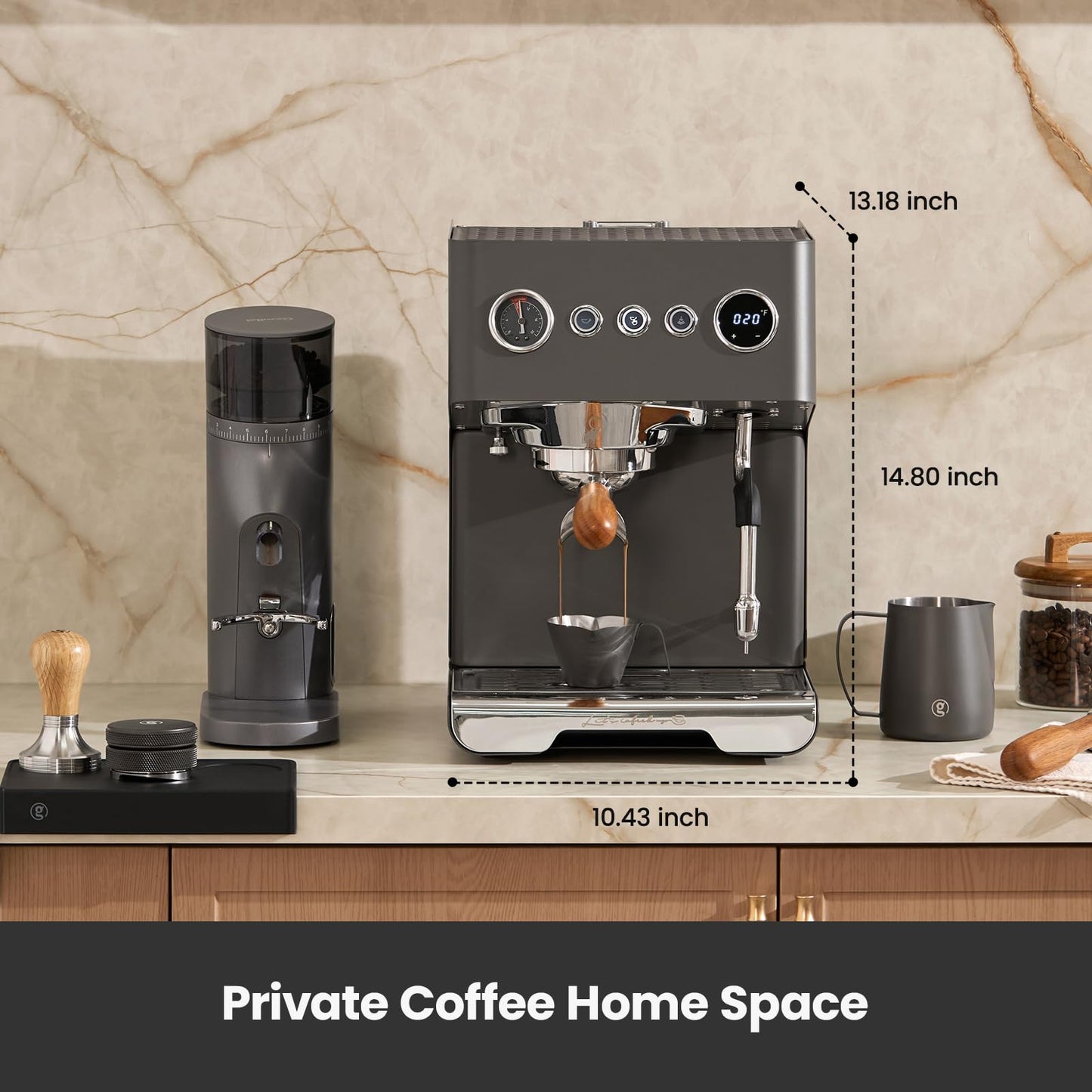Gemilai G3028A Espresso Machine, 15 Bar Professional Coffee Maker with Adjustable Pressure & Automatic Milk Frother, Dual PID & 550ml Boiler, 57oz Tank, Stainless Steel for Cappuccino, Latte Grey