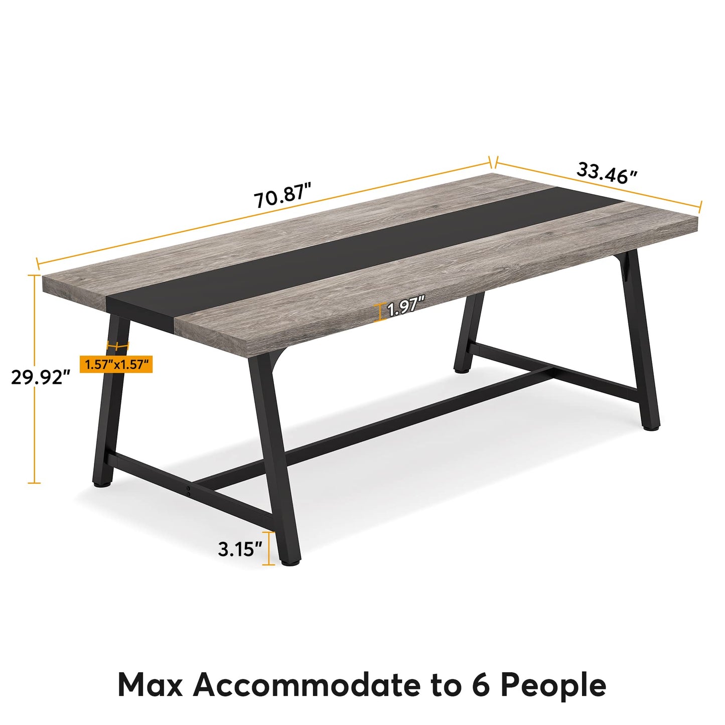 Tribesigns 6FT Rectangle Conference Table, 70.87L x 33.46W x 29.92H Inches Meeting Table for Conference Room, Vintage Wood Office Executive Desk with Strong Metal Frame for 6 People (Grey)