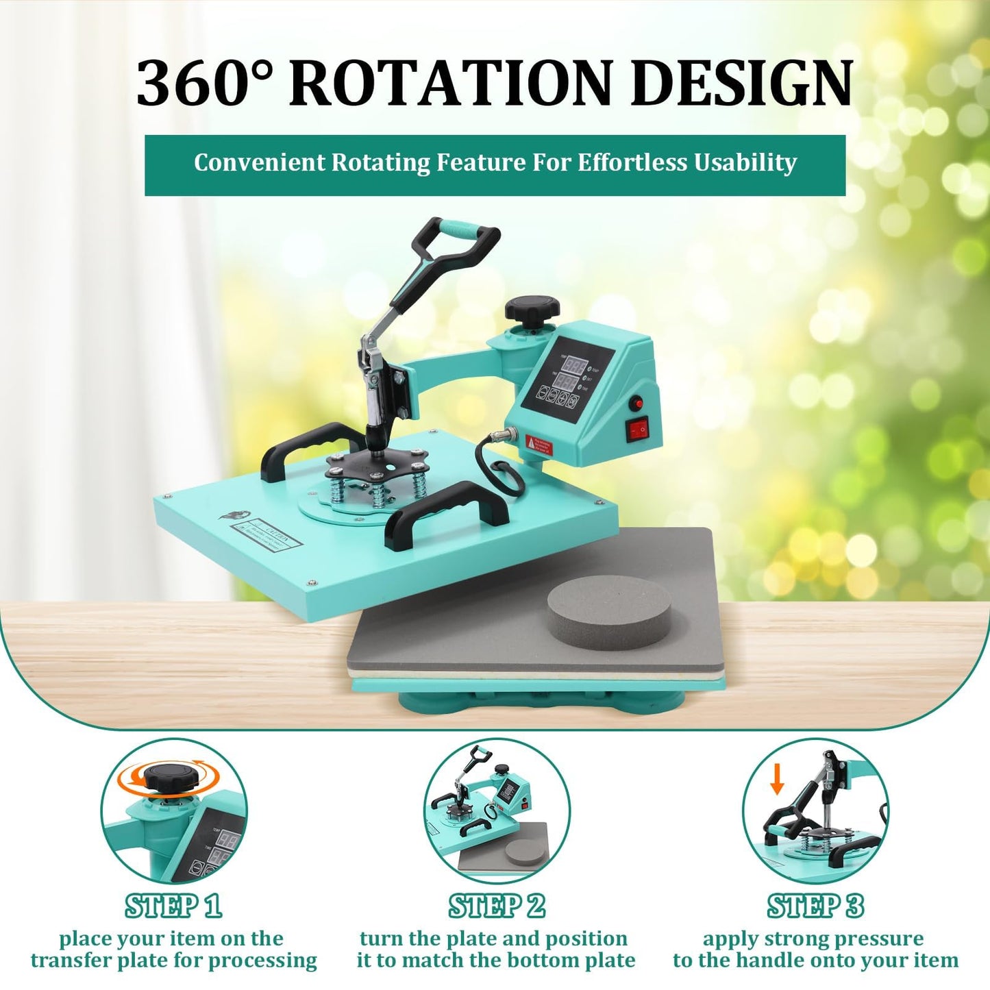 6 in 1 Heat Press Machine 15x15in, Digital Sublimation Combo, 360° Swing Away, Adjustable Temp & Pressure, Fast Heating, Mug Press for T Shirts, Hats, Mugs, Plates