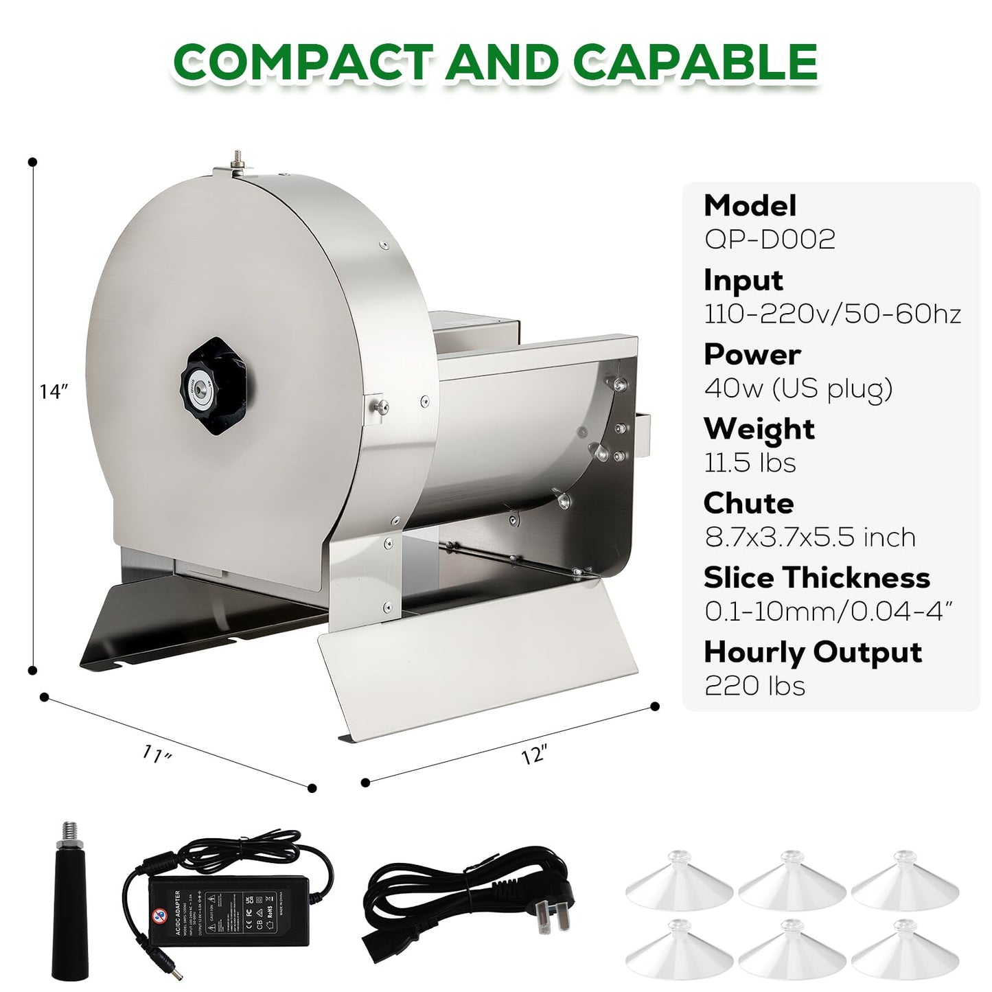 2-in-1 Electric Vegetable and Fruit Slicer, Adjustable Thickness 0.04-0.4", Commercial Stainless Steel Cutter for Cabbage, Tomatoes, Lemons