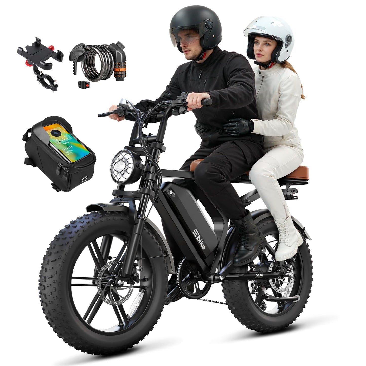 TS TST GRP LLC Electric Bike for Adults, Peak 1500W Motor Retro Ebike, Range 65Miles, 48V 15Ah Removable Battery, 20"x4" Fat Tires, Full Suspension, Off-Road E Bike for City Commuting, Midnight Black