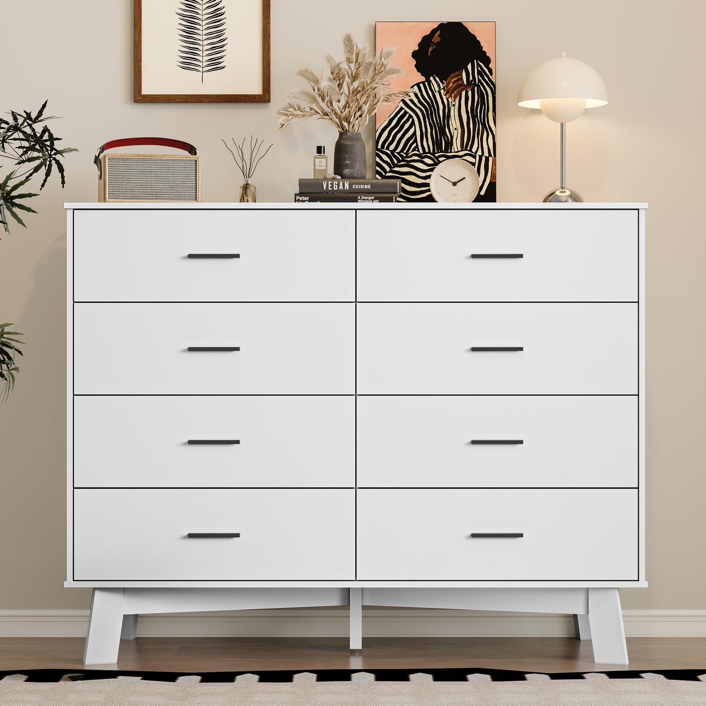 BORNOON Dresser for Bedroom with 8-Drawer, 37" Tall Modern Chest of Drawers with Metal Handles, X-Shape Base & Adjustable Center Leg, Anti-Tip Closet Organizers and Storage