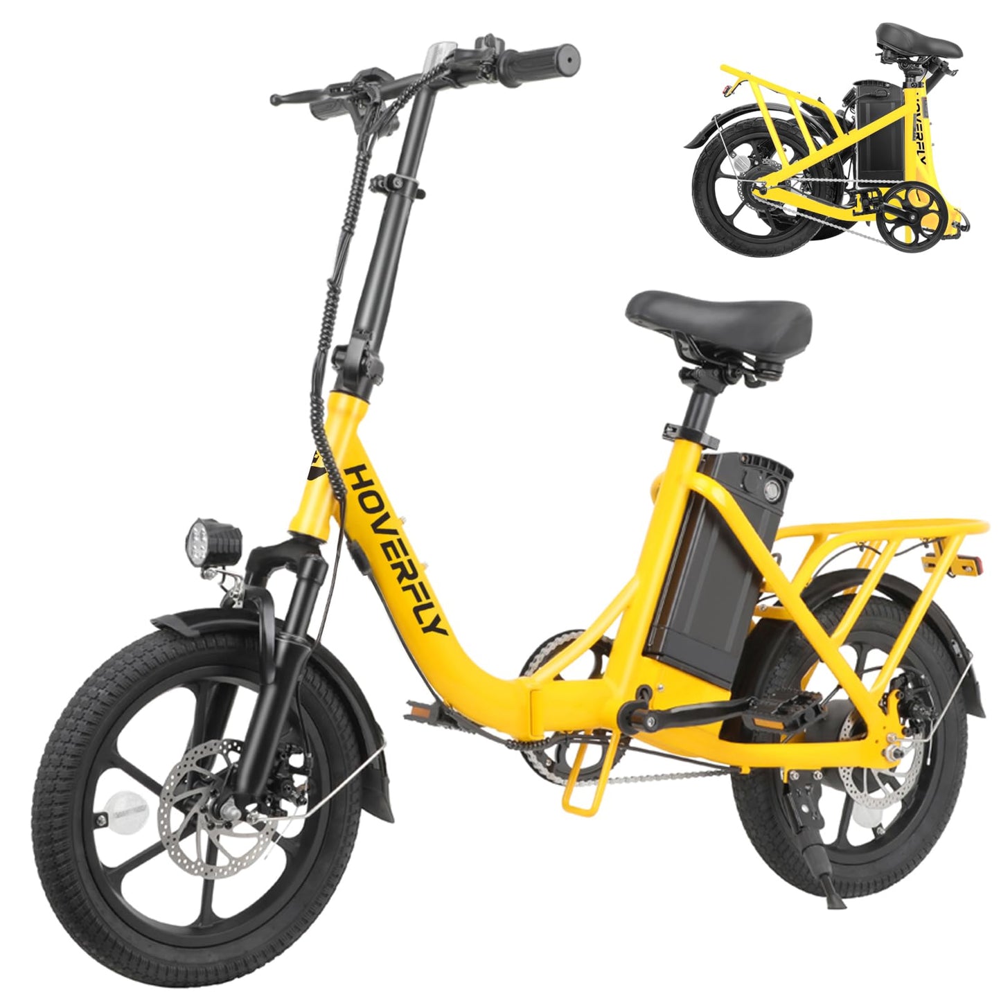 Hoverfly H3 16" Electric Bike, Max 28Miles Range(Pedal-Assist) & Speed 15.5 Mph Power by 500W Peak Motor, Folding E-Bike with Removable Battery, Front Suspension, Commuter Electric Bicycle Adults