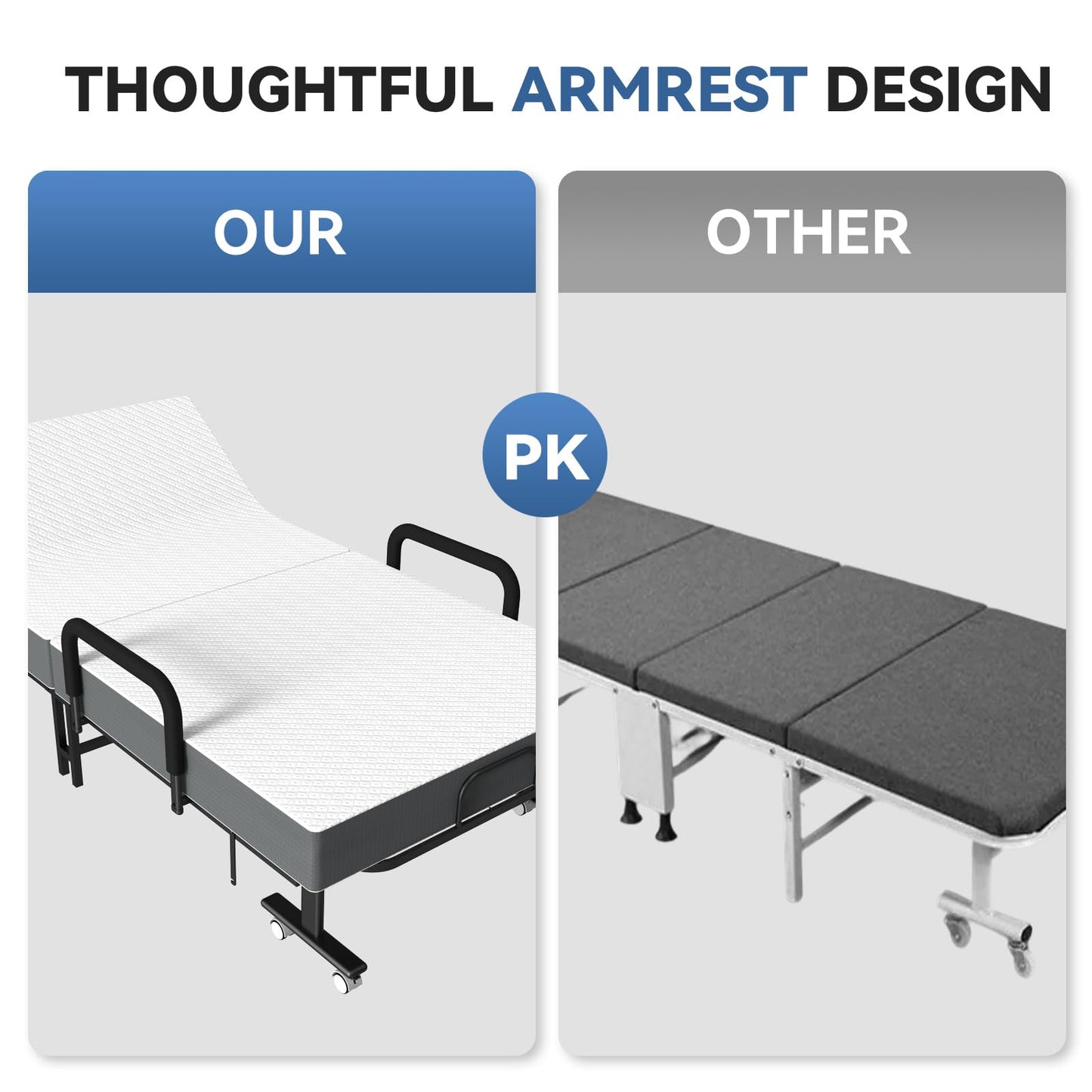 OSTYRA Folding Guest Bed with Mattress and 6 Position Adjustable Backrest for Adults, Metal Folding Trundle Bed, Office Nap, Lunch Break, Comes with Folding Bed for Convenient Storage