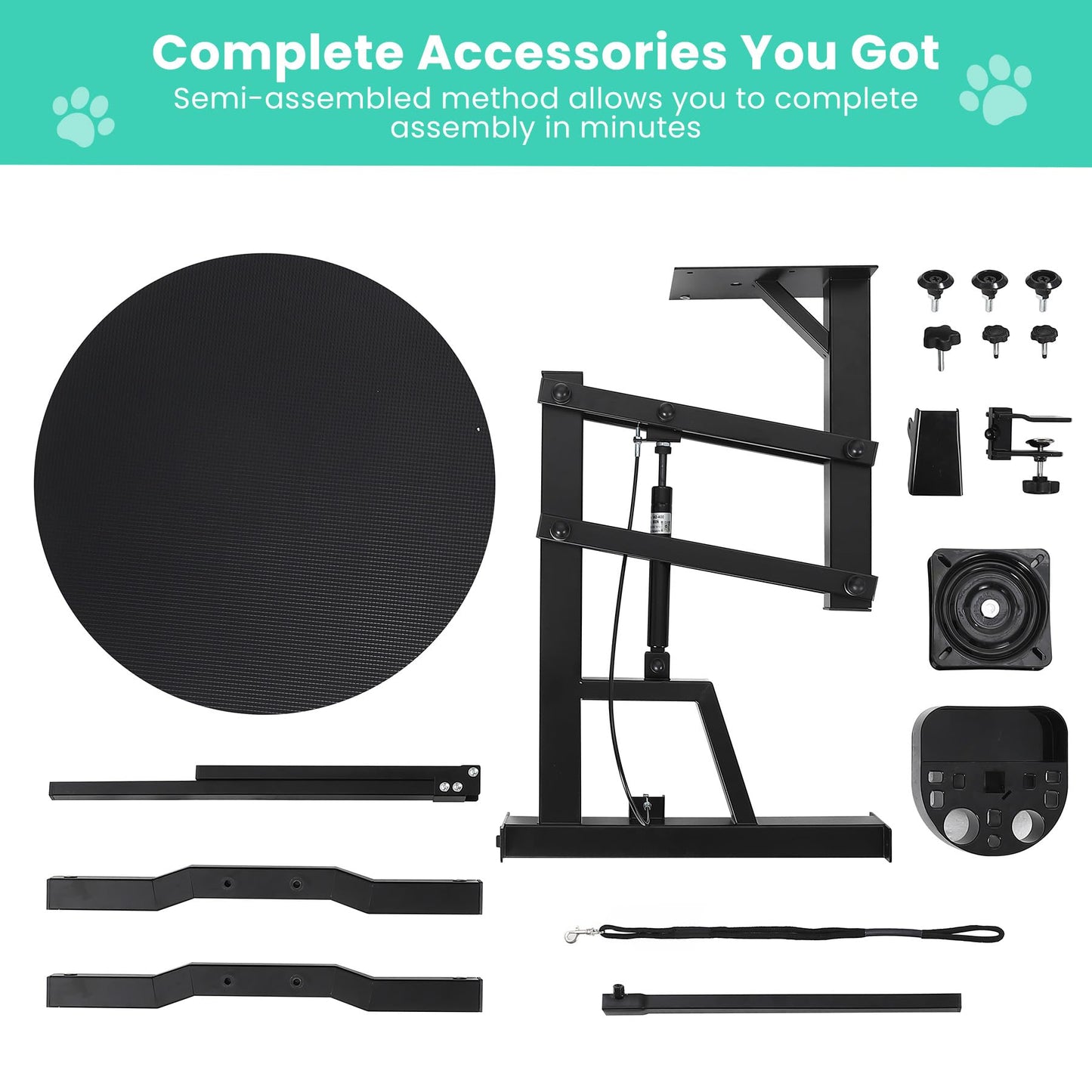 Garvee 24'' Hydraulic Lift Dog Grooming Table, Adjustable Cat Drying Rotating Desktop - Foldable, Adjustable Arm, Portable, Non-Slip Grooming Table for Large Small Dogs at Home, Capacity 250LBS