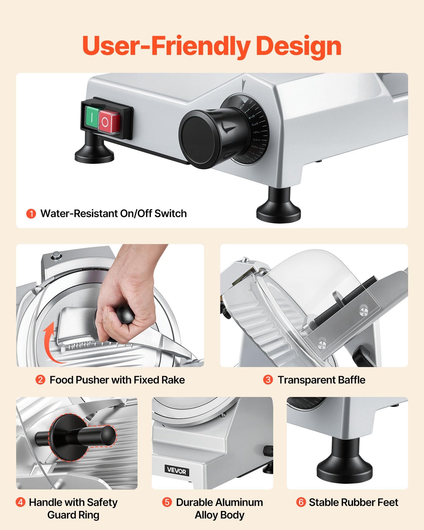 VEVOR Commercial Meat Slicer, 10 inch Electric Food Slicer, 240W Frozen Meat Deli Slicer, Premium Chromium-plated Steel Blade Semi-Auto Meat Slicer For Commercial and Home use