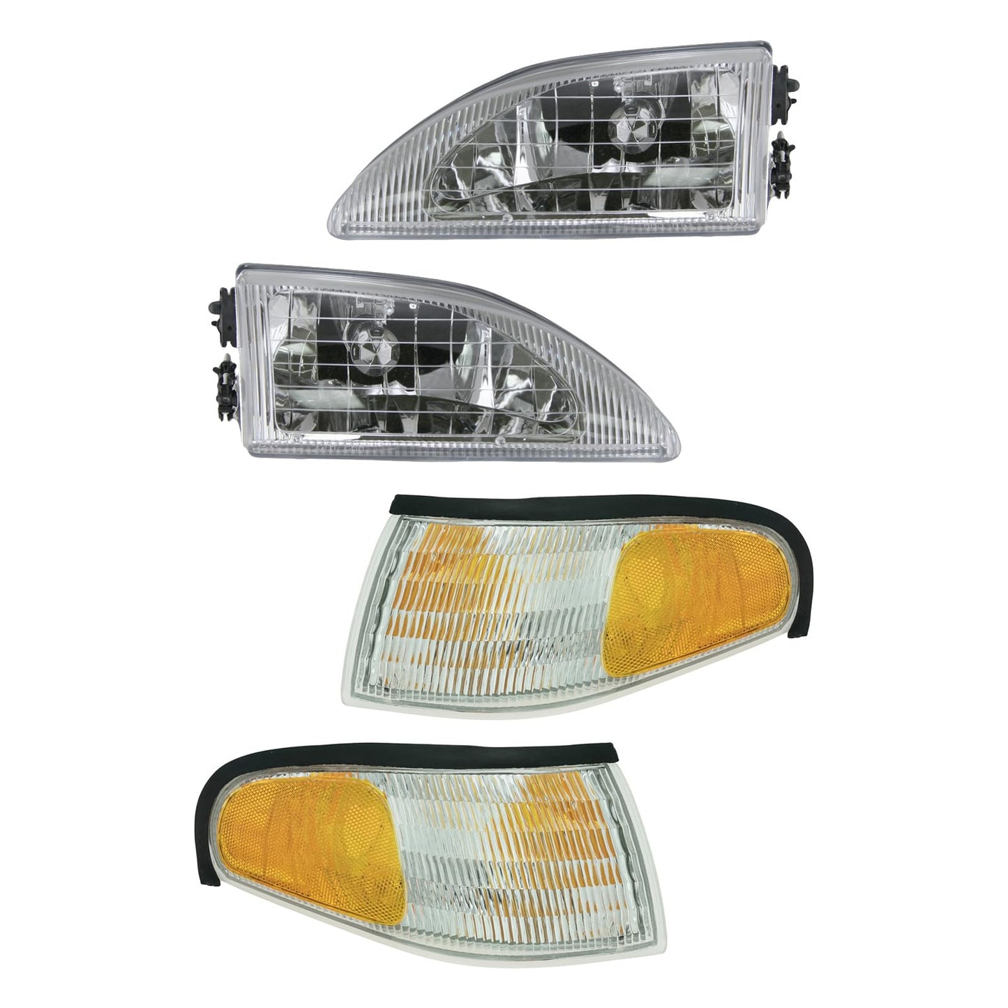 TRQ Headlight & Corner Lighting Kit for 1994-1998 Ford Mustang SVT Cobra, Model LKA55920, Yellow