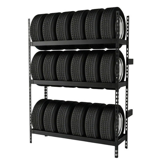 ZUIWAN Wall Mounted 3-Tier Tire Rack, 78" L x 59" H x 18" D Heavy Duty Adjustable Steel Storage Shelf, 2200LBS Capacity with Anti-Tip Kit