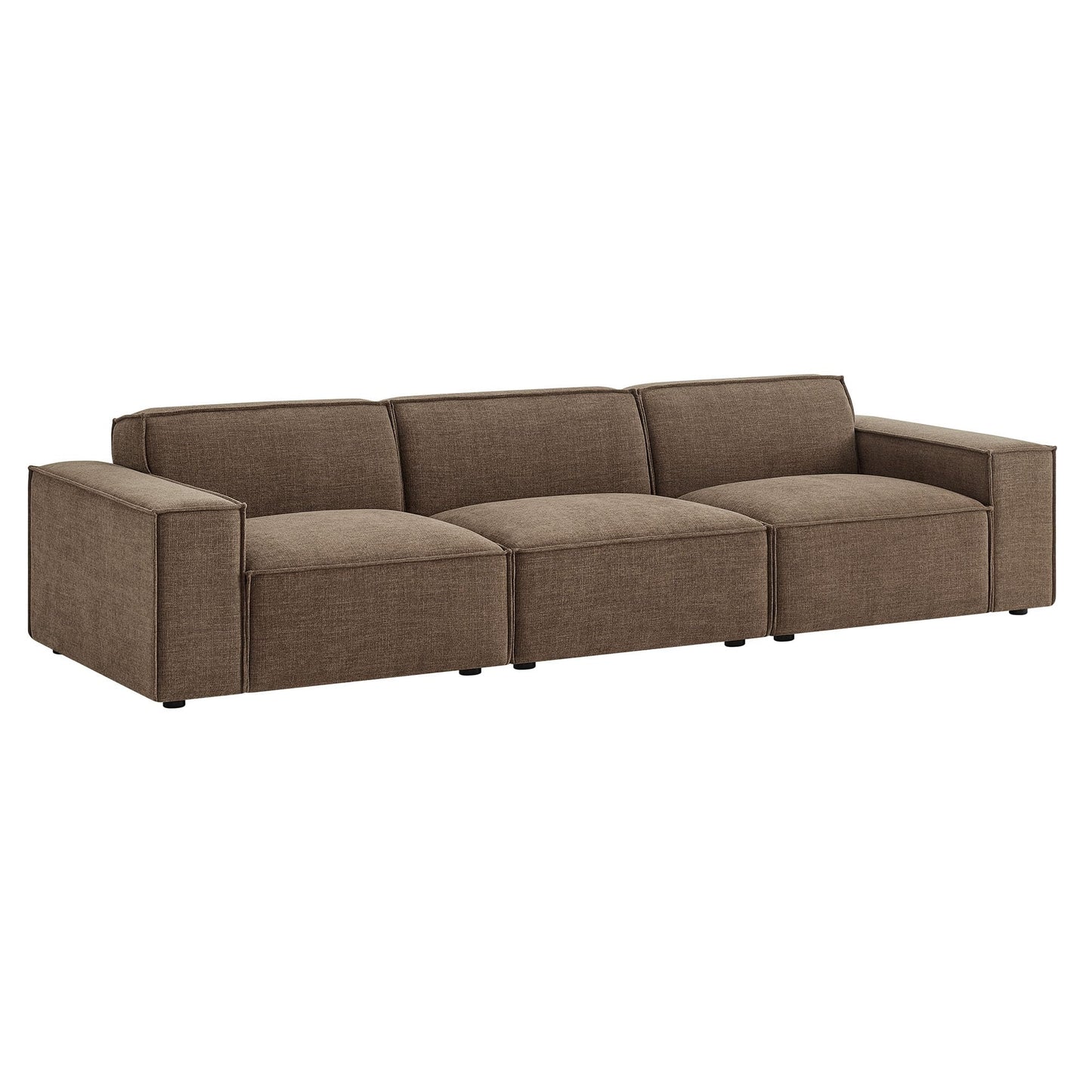 Modway Restore Performance Fabric Upholstered 3-Piece Modular Sofa Set in Mocha - Low Profile Sectional Sofa with Coil Seat Support and French Piping