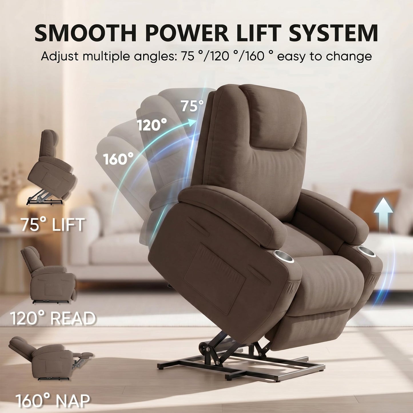 Flamaker Power Lift Chair Massage Recliner Chairs for Elderly - Ergonomic Design with Cup Holders & Side Pockets, Remote Control (Dark Brown)