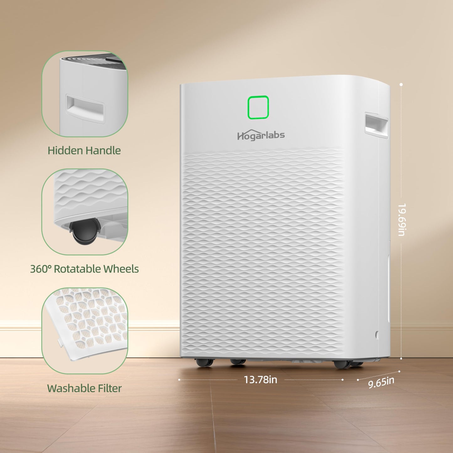 HOGARLABS 50 Pint Smart Dehumidifiers for Home and Basements, with 3 Working Modes, Overflow Protection, and Auto Shut off Restart. Ultra Silent Dehumidifier with Drain Hose and Digital Control Panel.