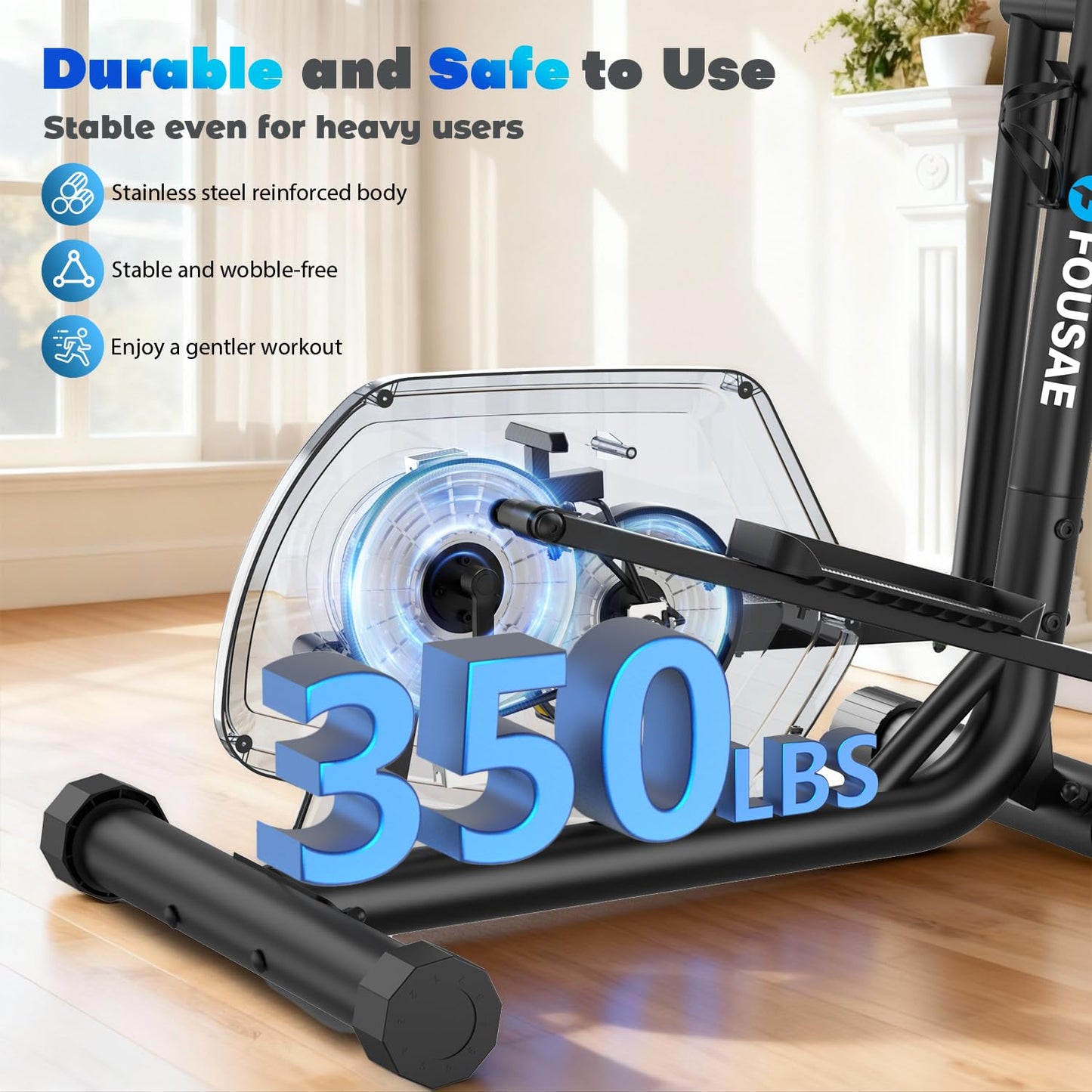 FOUSAE Elliptical Exercise Machine for Home, 16-Level Magnetic Resistance Elliptical Trainer with Hyper-Quiet Drive, 15.5IN AStride, LCD Monitor & App Support, 350LBS Weight Capacity