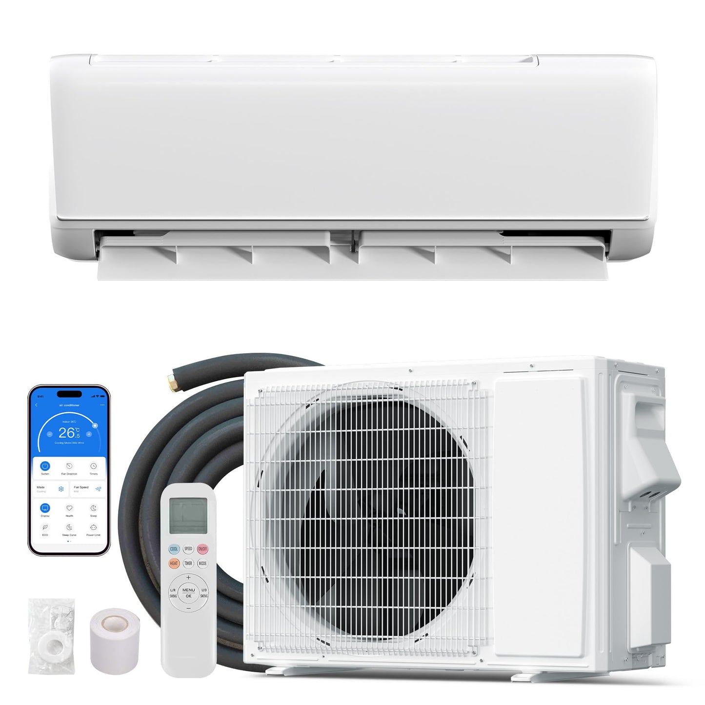 Mini Split Air Conditioner Cool and Heating, 12000BTU 22 SEER2 Energy Efficiency, 115V, WiFi Enabled Ductless AC Unit, Smart Control, Compatible with Alexa, Cool & Heat for Room up to 750 Sq.ft