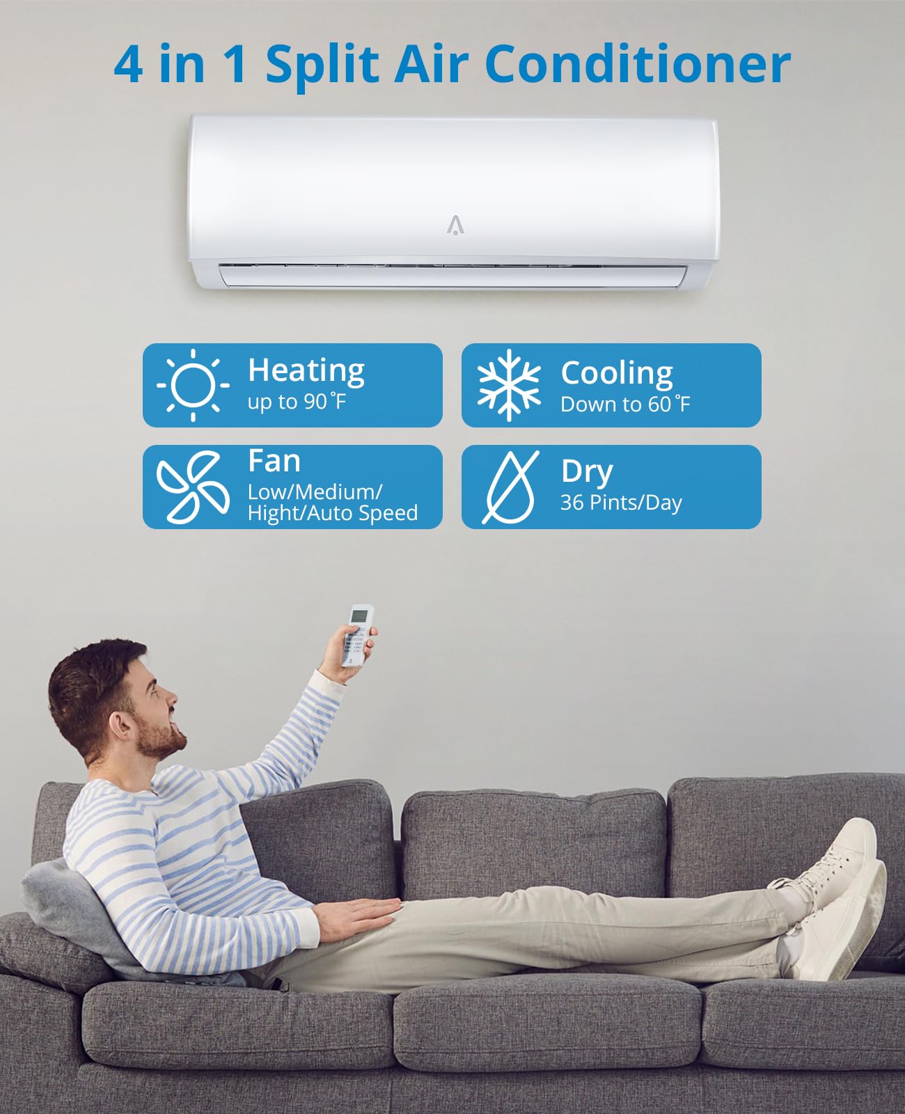 12,000 Btus Mini Split AC, 21 SEER2 Wall Mounted AC with Heat Pump & Installation Kits, Ductless Inverter Split-System Air Conditioners Cools Up to 750 Sq. Ft, WIFI and Remote Control, 230V