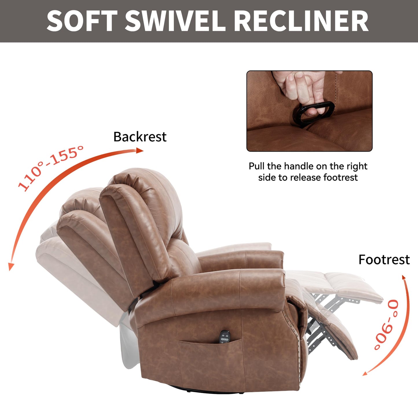 GDFStudio Heat Massage Swivel Rocker Recliner Chair, Manual Fabric Recliner with 360° Swivel, Rocking Function, Lumbar Heat and 8-Point Massage, Overstuffed Living Room Reclining Chair, Yellow Brown