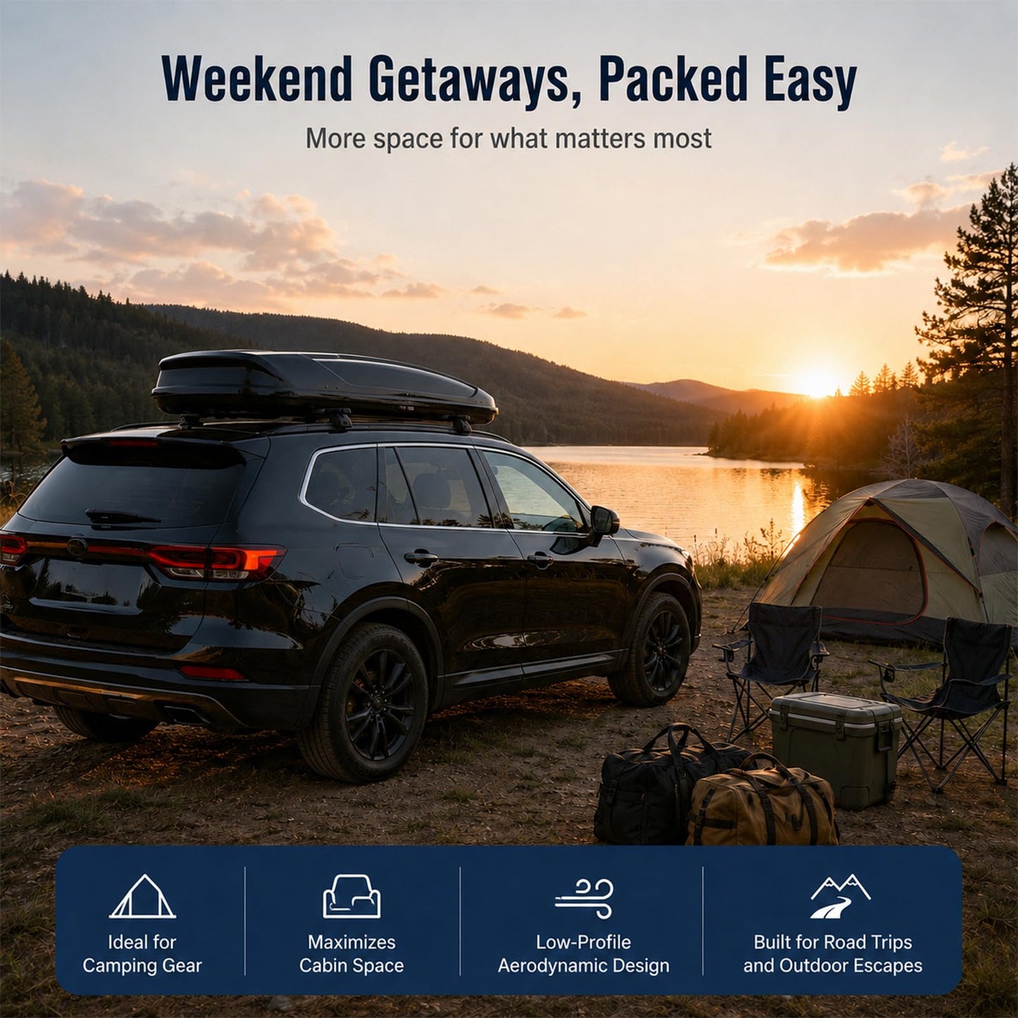 Garvee Rooftop Cargo Box Carrier, 31 Cu ft Hard Shell Rooftop Cargo Carrier - Dual-Side Opening, Universal Car/SUV Fit, Waterproof ABS Material, 165Lbs Capacity w/Secure Straps & Keys