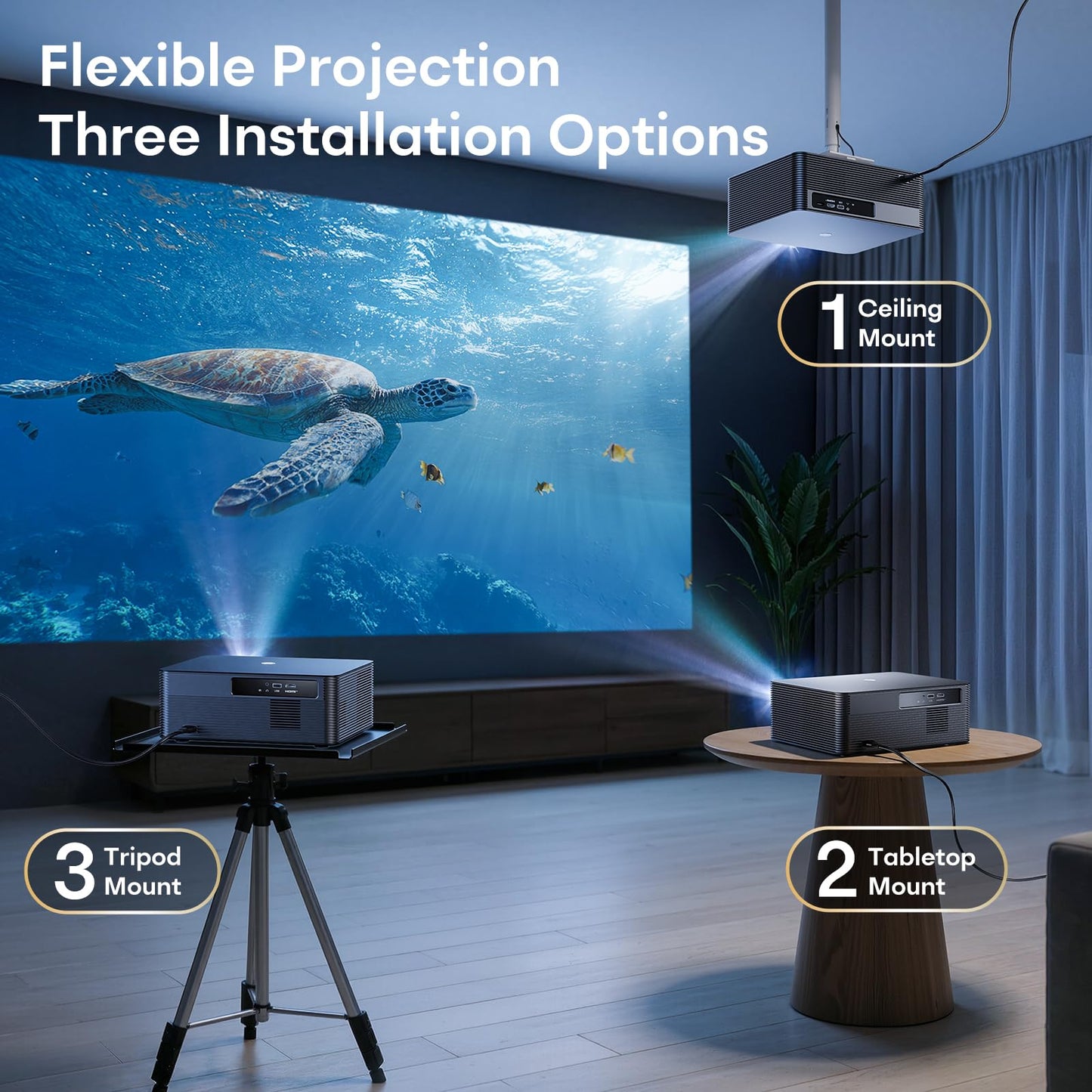 Boldever 3000 ANSI Google TV Smart Projector - 4K Projector with WiFi and Bluetooth, 20W HiFi Speakers Outdoor Movie Proyector, Auto Focus & Keystone Projector for Home Theater Indoor