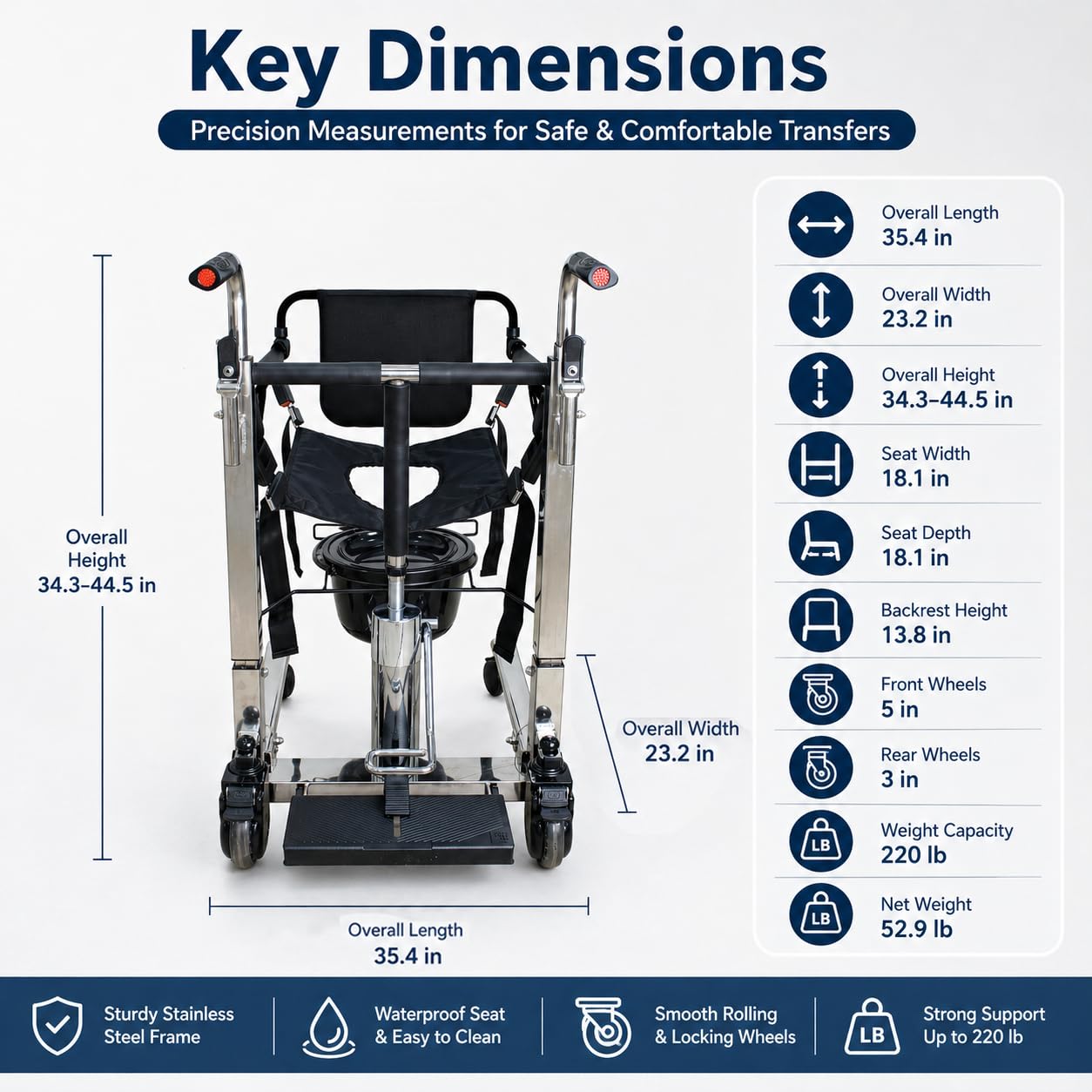 Patient Lifts for Home Use. Patient Lift Transfer Chair. 4-in-1 Transfer Chair & Commode Chair. Hydraulic Lift Chair for Elderly. Chair Lift for Bed to Toilet. Steel Frame. Dual Handle