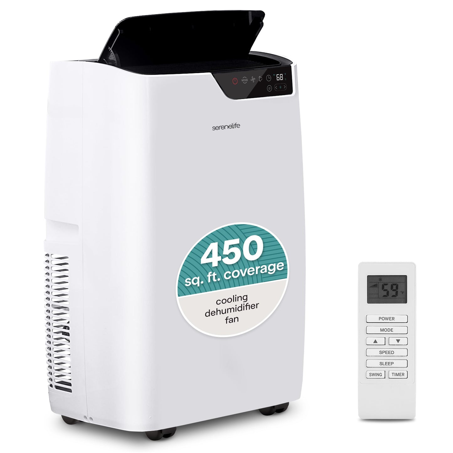 SereneLife Portable Air Conditioner 14000 BTU, 3-in-1 Compact Standing Air Conditioner for Room Up to 500 Sq. Ft., Touch Control Panel, High Efficiency CEER 7.22 and Auto Mode for Easy Operation