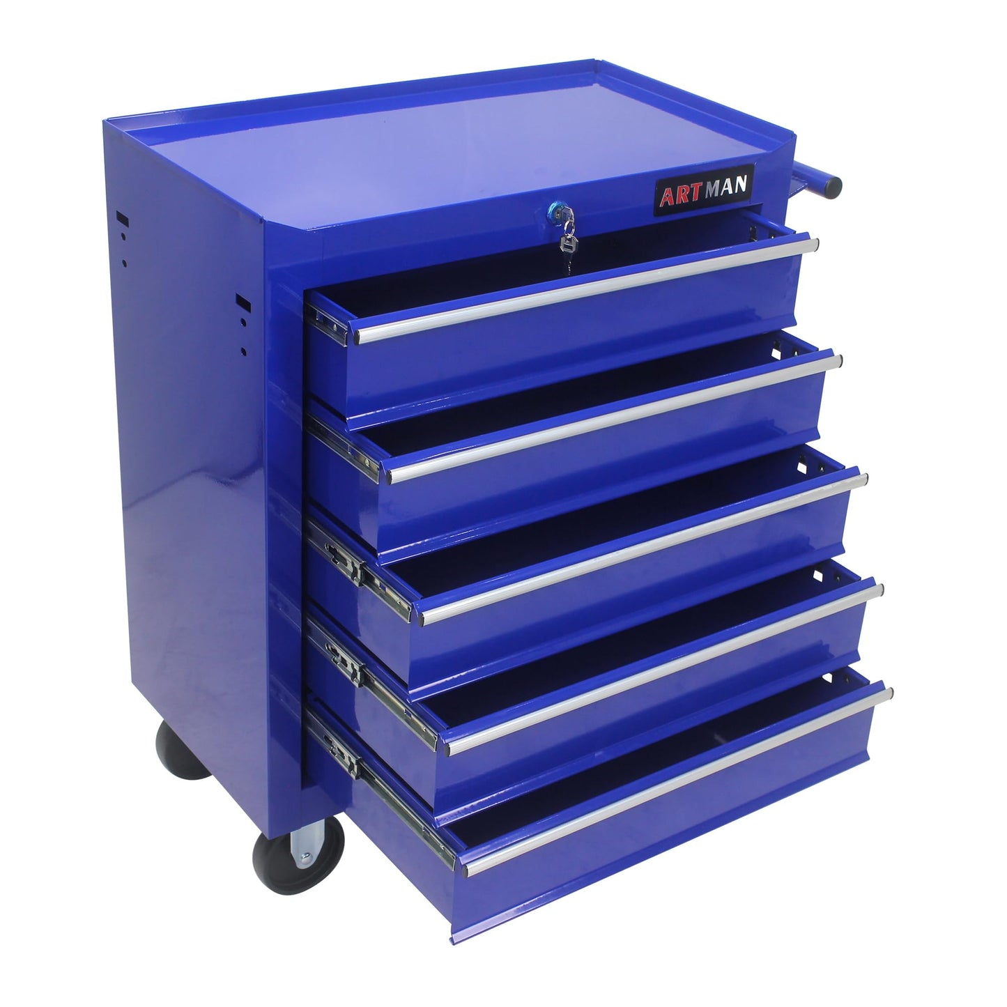 YOPTO Multifunctional Cart with 5 Ball-Bearing Drawers,Portable Rolling Tool Chest W/ 4 Wheels,Key Locking and Pull Handle,for Garage,Warehouse,Workshop,Repair Shop,Blue