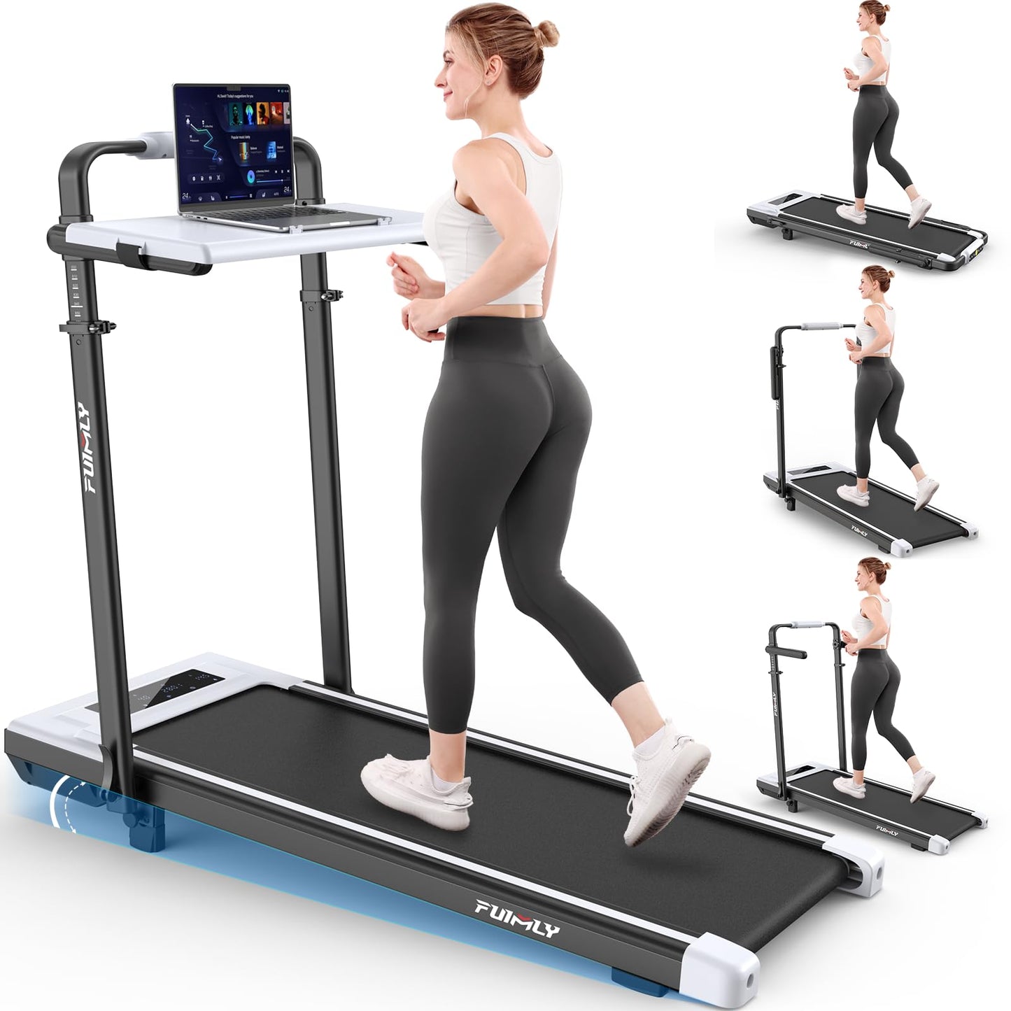 Walking Pad Treadmill with Removable Desk Workstation, 15% Incline Treadmill with Handle Bar, Foldable Treadmills Under Desk, Adjustable Height, 400 lbs+ Capacity, Walking or Running for Home Office