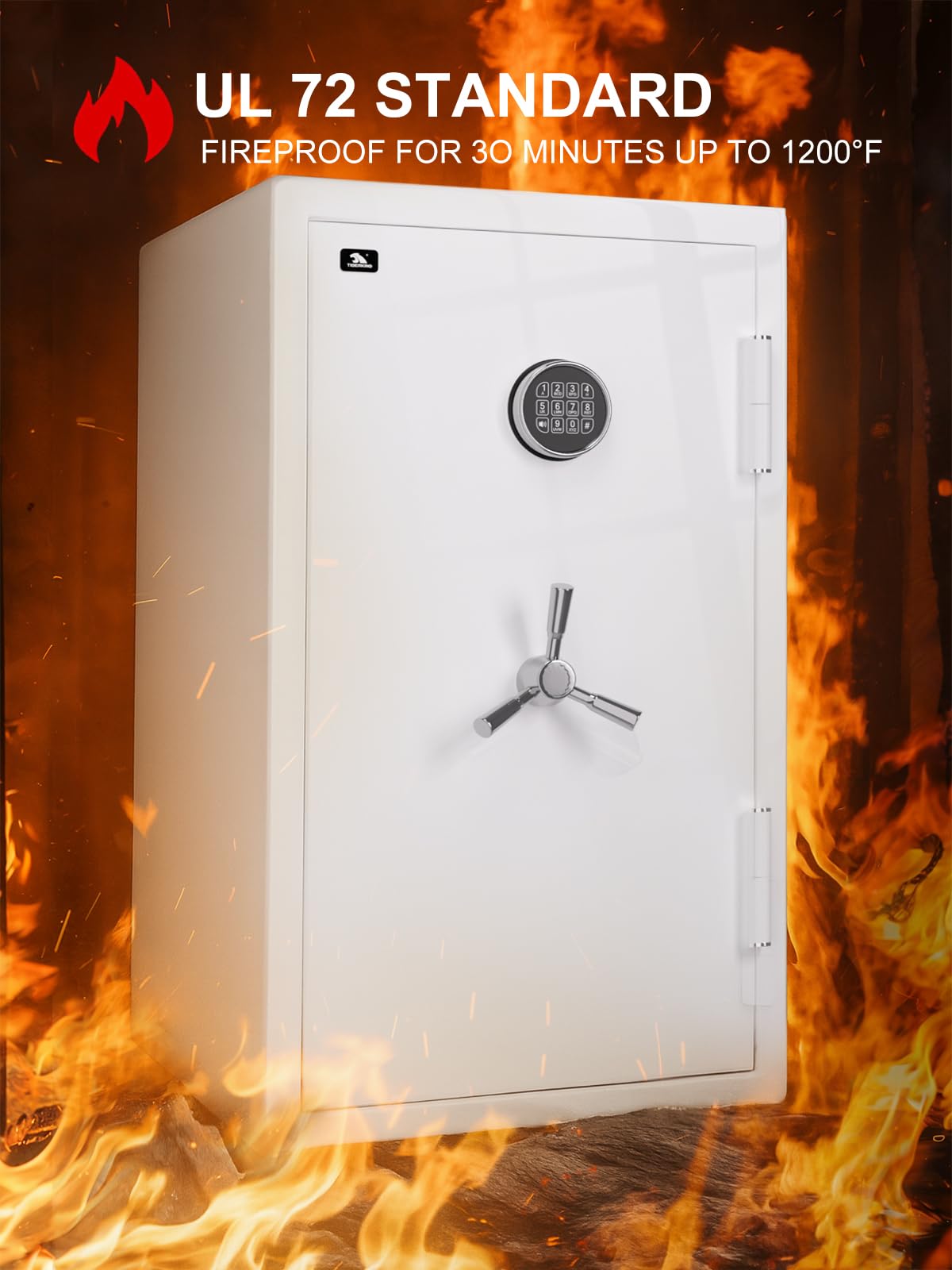 TIGERKING 8.78 Cu Ft Large White Fireproof Waterproof Home Safe, Jewelry Closet Floor Safe for Valuables, Heavy Duty Steel Security Safes with Digital Lock, Drawer and Adjustable Shelves