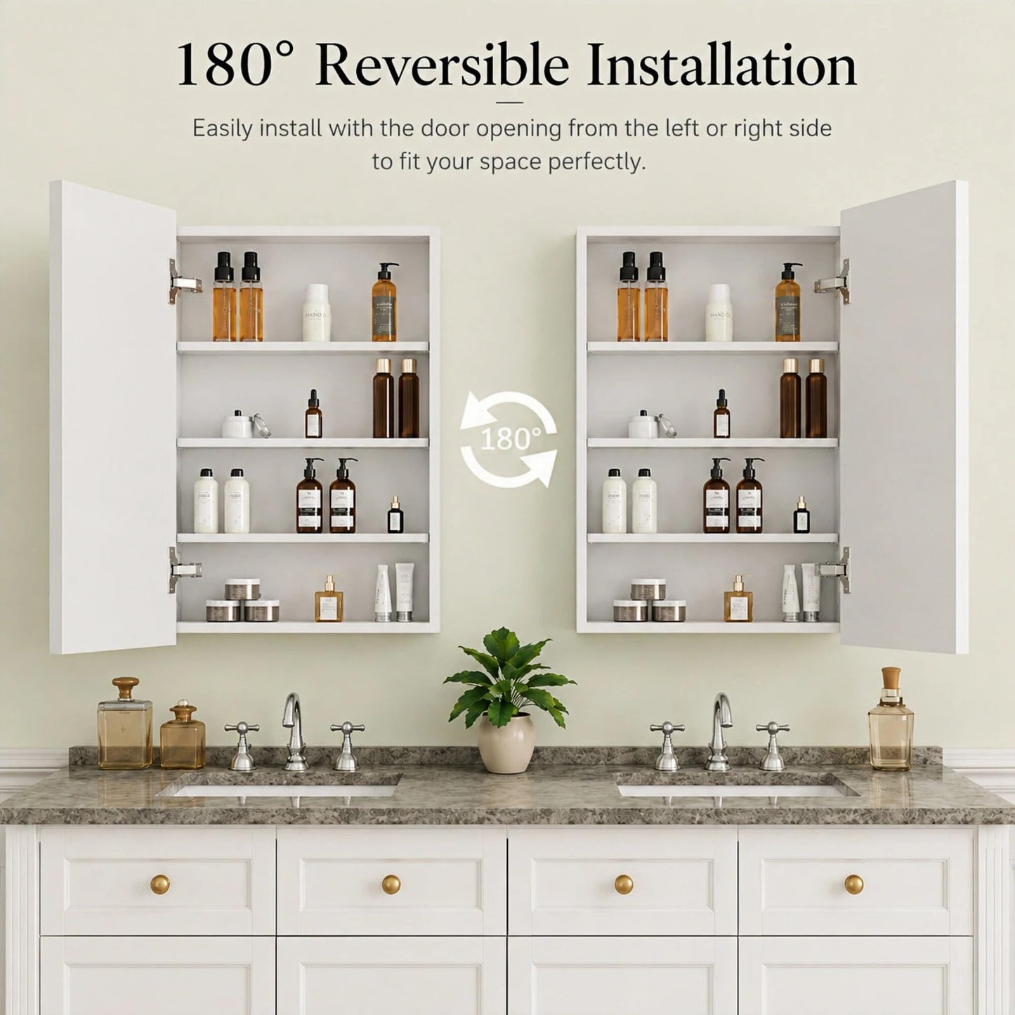 Buruis 20 x 28 Inch Wood Medicine Cabinet with Mirror, Recessed or Wall-Mounted Bathroom Storage Organizer, Adjustable Shelves & Soft-Close Hinges, Fully Assembled, White