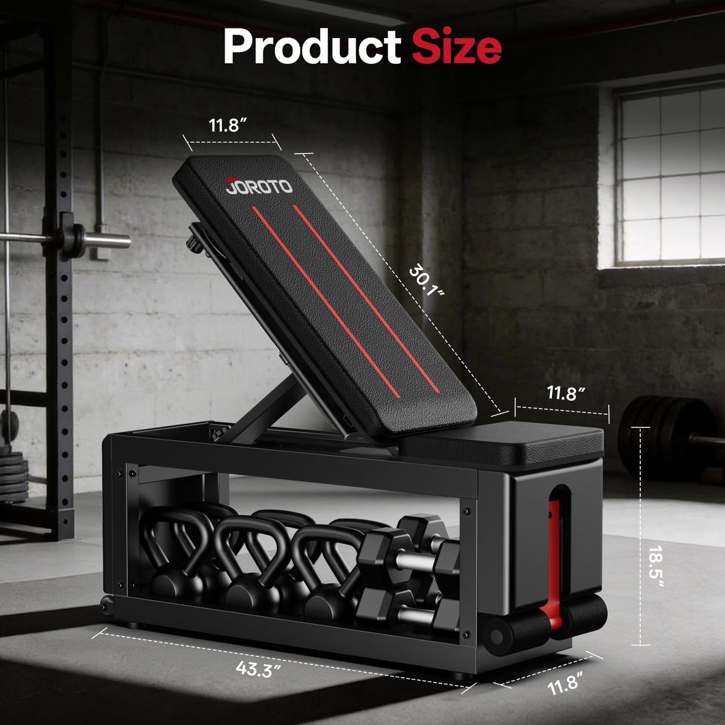 JOROTO 5-in-1 Adjustable Weight Bench with Cable Crossover, 990 LBS Weight Bench With Storage, Combining Adjustable Bench, Cable Crossover Machine, Storage Box with Wheels in One Compact Unit