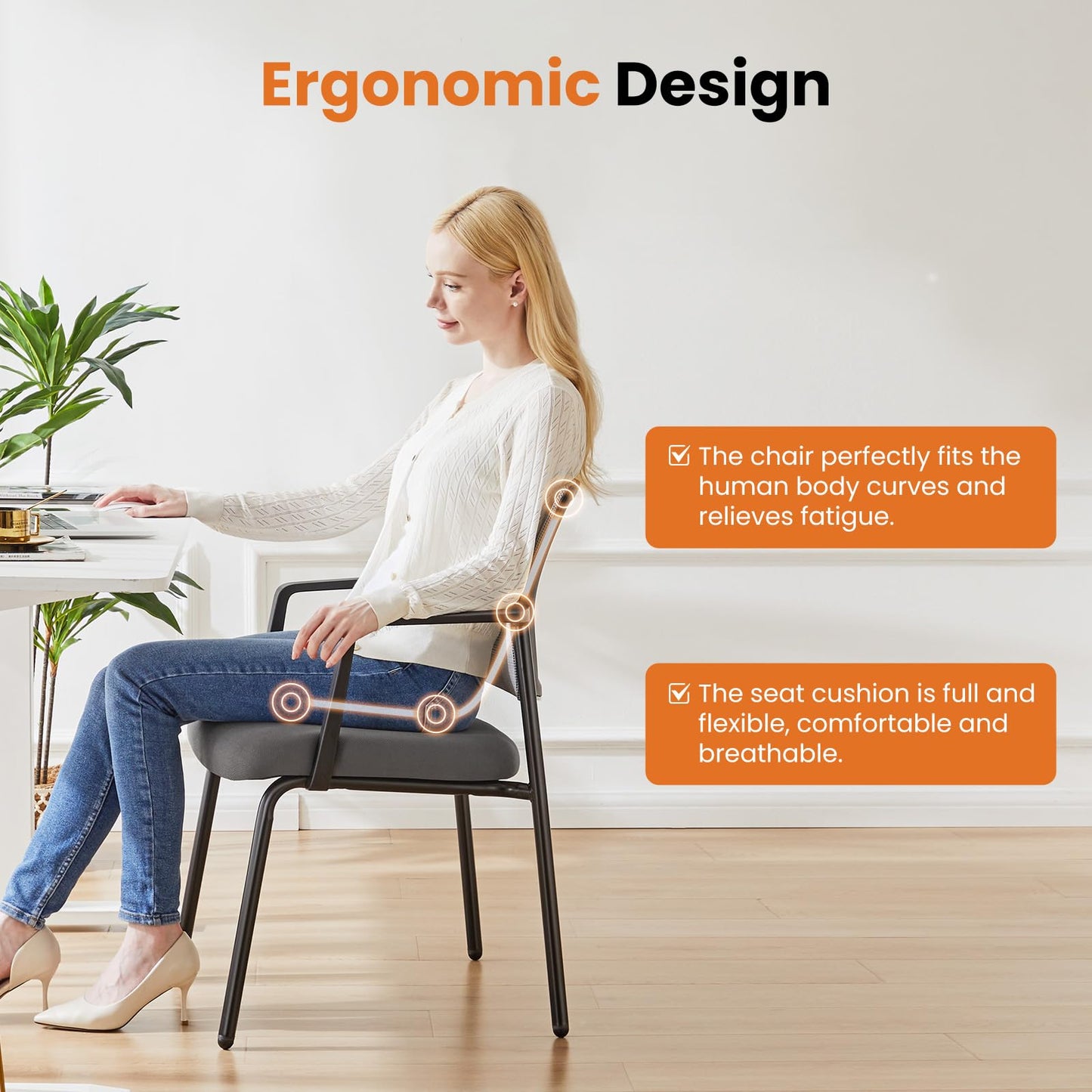 Sweetcrispy Stackable Mesh Guest Visitor Reception Chairs - Ergonomic Lumbar Support for Waiting Conference Meeting Room, Office School Lobby and Church, Space Saving, 4 Pack, Grey