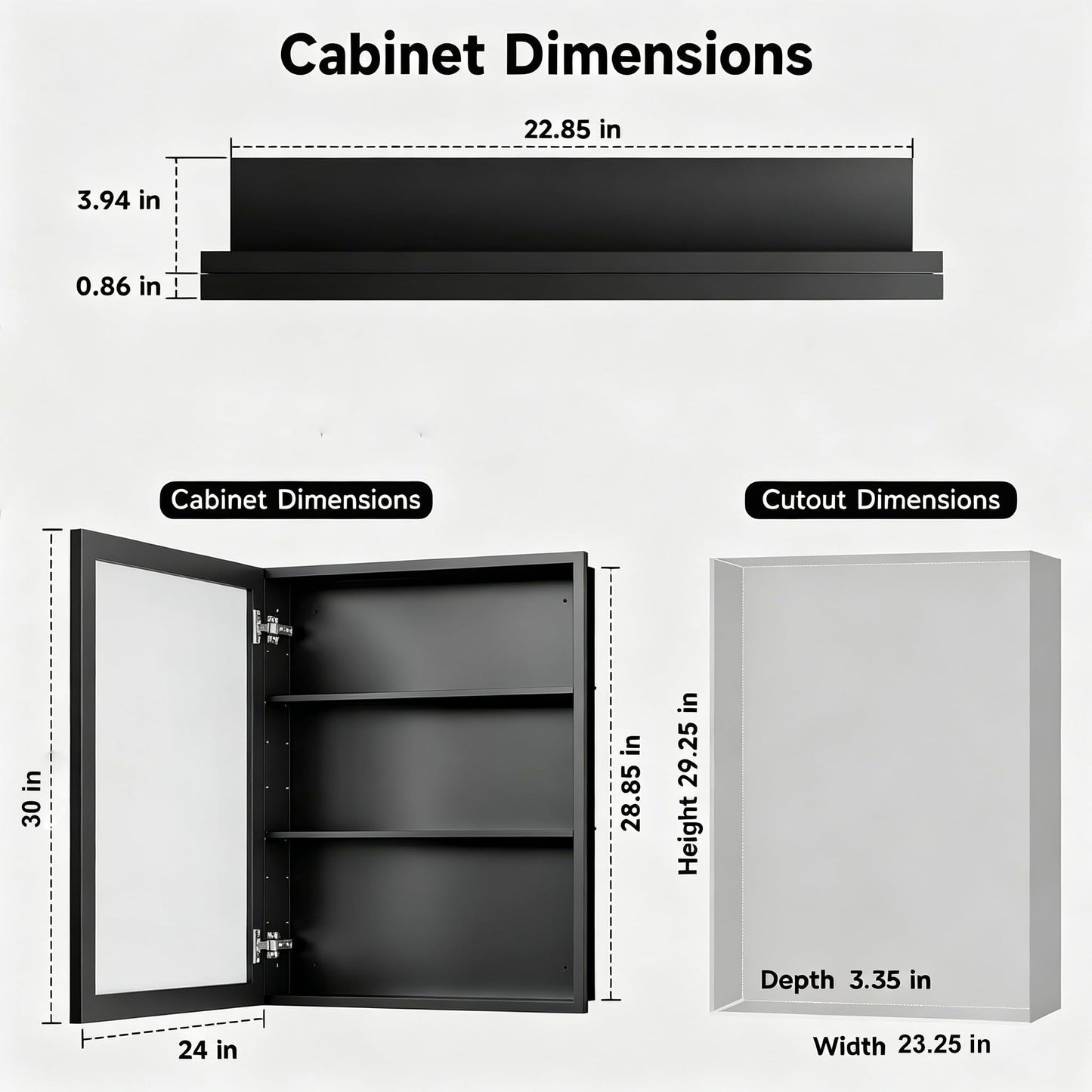24"x30" Medicine Cabinet Mirror with Large Capacity,Black Metal Mirror Cabinet and Iron Medicine Cabinet for Bathroom,Recessed(22.85"x28.85") or Surface Wall-Mounted(24"x30") Bathroom Vanity Mirror