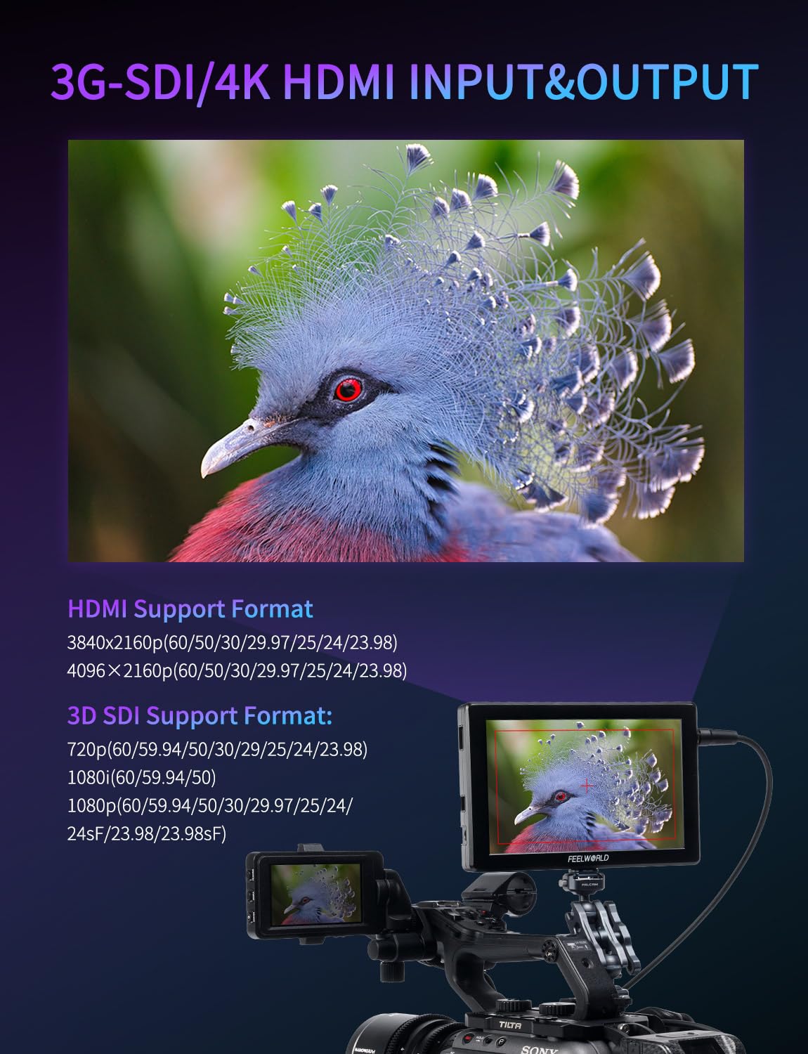 FEELWORLD T7SPRO 3G-SDI 2000Nit Aluminium Camera Field Monitor 7 Inch 1920x1200 IPS DLSR Video Monitor with 4K HDMI in/Out 3D LUTs Waveform 9:16 Marker F750 4400mAh Battery Hot Shoe Mount and Bag