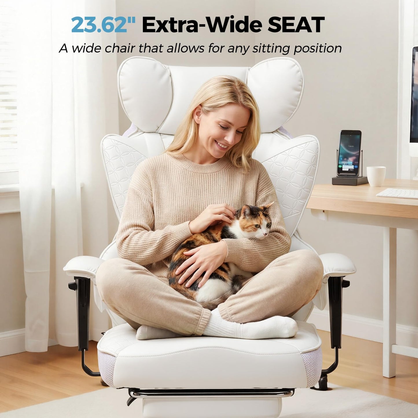 COMHOMA Desk Office Chair Big and Tall Office Chairs Ergonomic Gaming Chairs with Wide Seat Leather High Back Chair with Foot Rest Adjustable Armrests Pocket Spring Lumbar Support