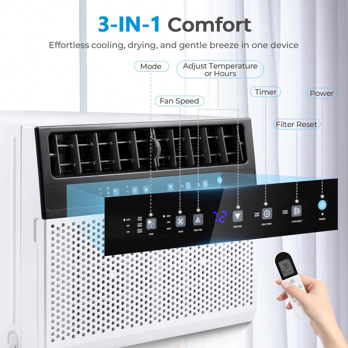 Electactic U-Shaped Window Air Conditioner,Window AC Unit Cools up to 450 Sq.Ft,Saddle Air Conditioner Window with Full Window View,Low Noise, Cool/Dry/Fan Modes,24H Timer,Ivory White,10,000BTU