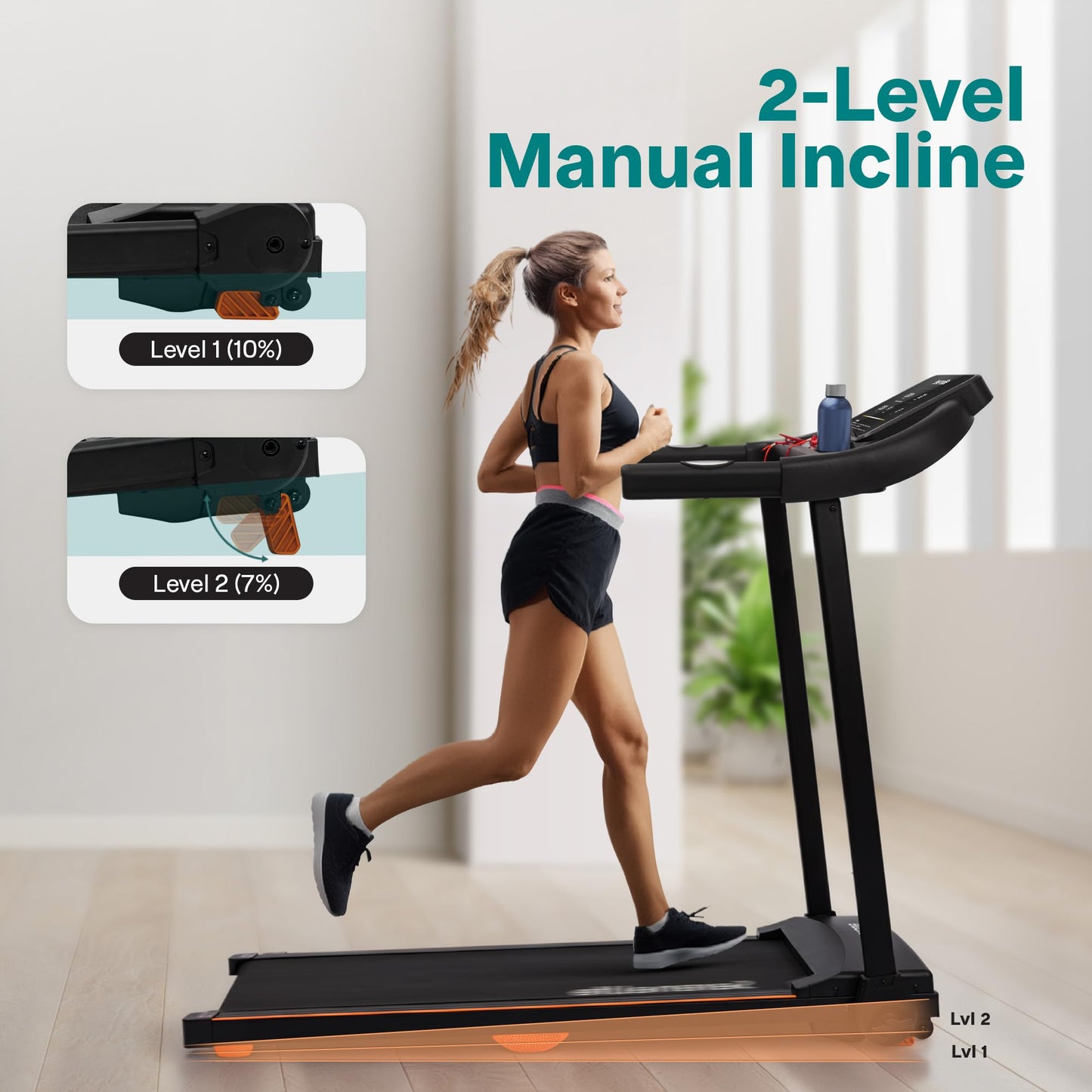 SereneLife Smart Foldable Treadmill with Bluetooth Music, 5 LED Display, Shock Absorption, Advanced App Integration, 2-Level Manual Incline, Portable Treadmill 2.5HP Motor for Optimal Workouts
