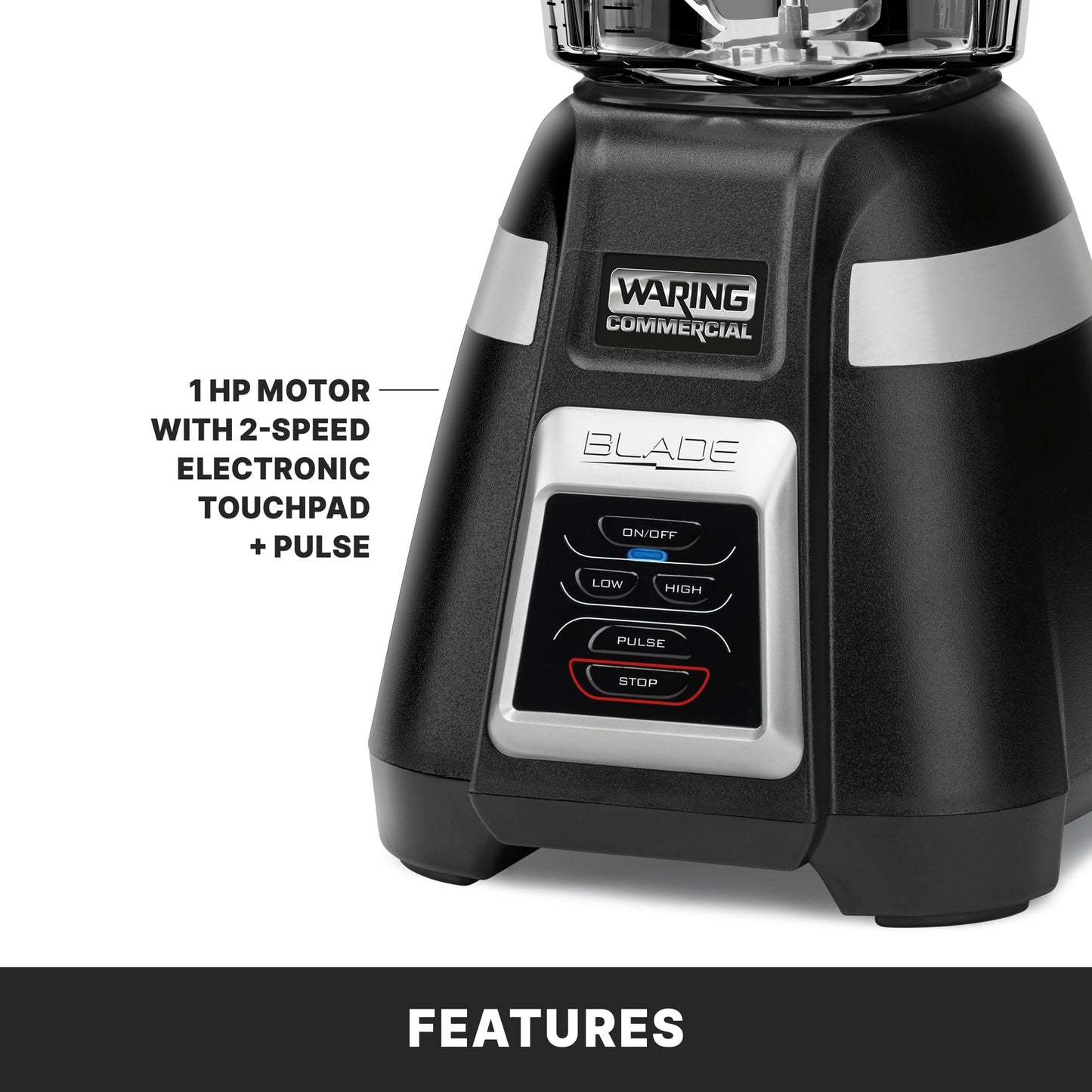 Waring Commercial BB320 Blade 1 HP Blender, Toggle Switch Controls with Pulse feature, 48 oz BPA Free Copolyester Stacking Container, 120V, 5-15 Phase Plug Black