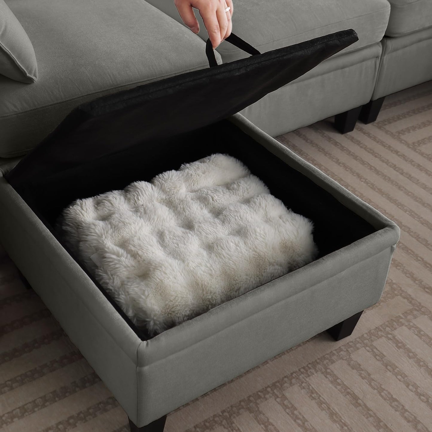 109" Modular Sectional Sofa, U-Shaped Cloud Couch with 2 Storage Ottoman, 6-Seat Chenille Deep Seat Sofa for Living Room, Apartment, Office, Dark Grey