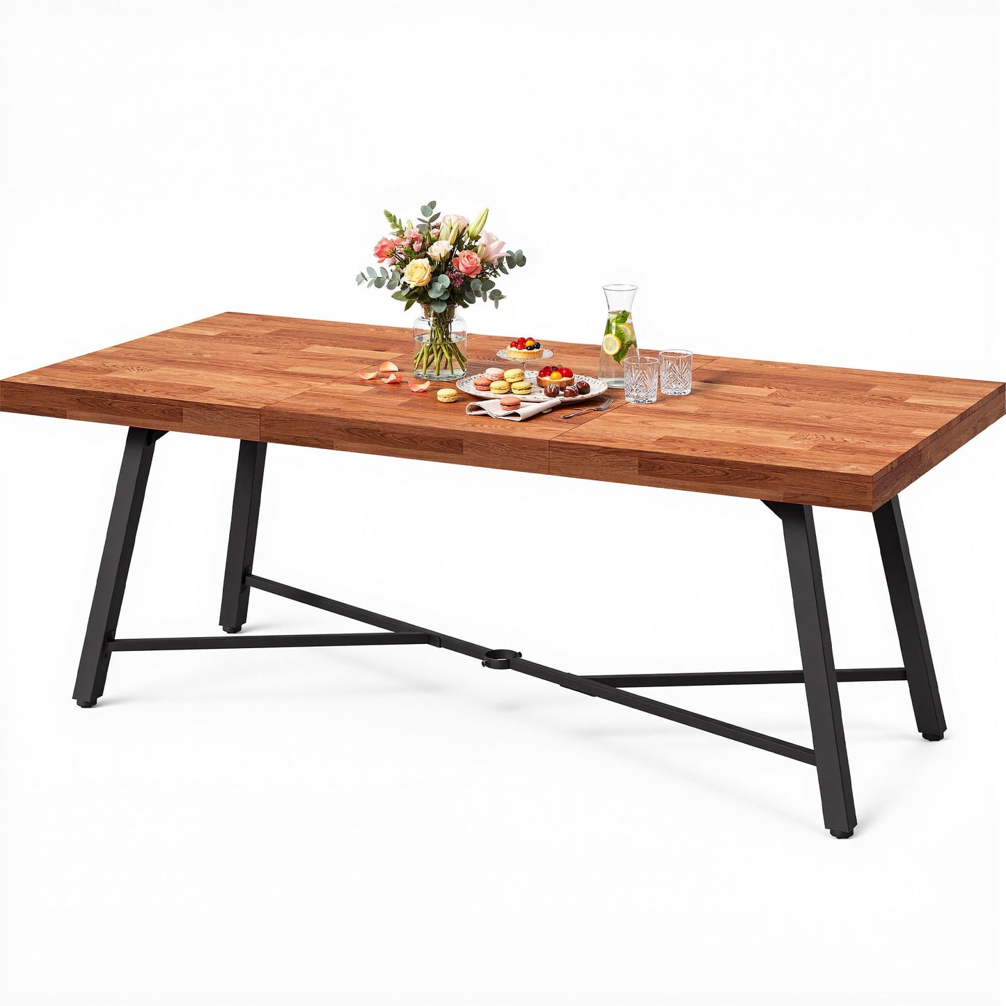 YITAHOME Acacia Wood Dining Table 68.9", Heavy Duty Rectangle Dinner Table with Metal Legs, Rustic Solid Wood Outdoor Table for 6-8 People, 500 LBS