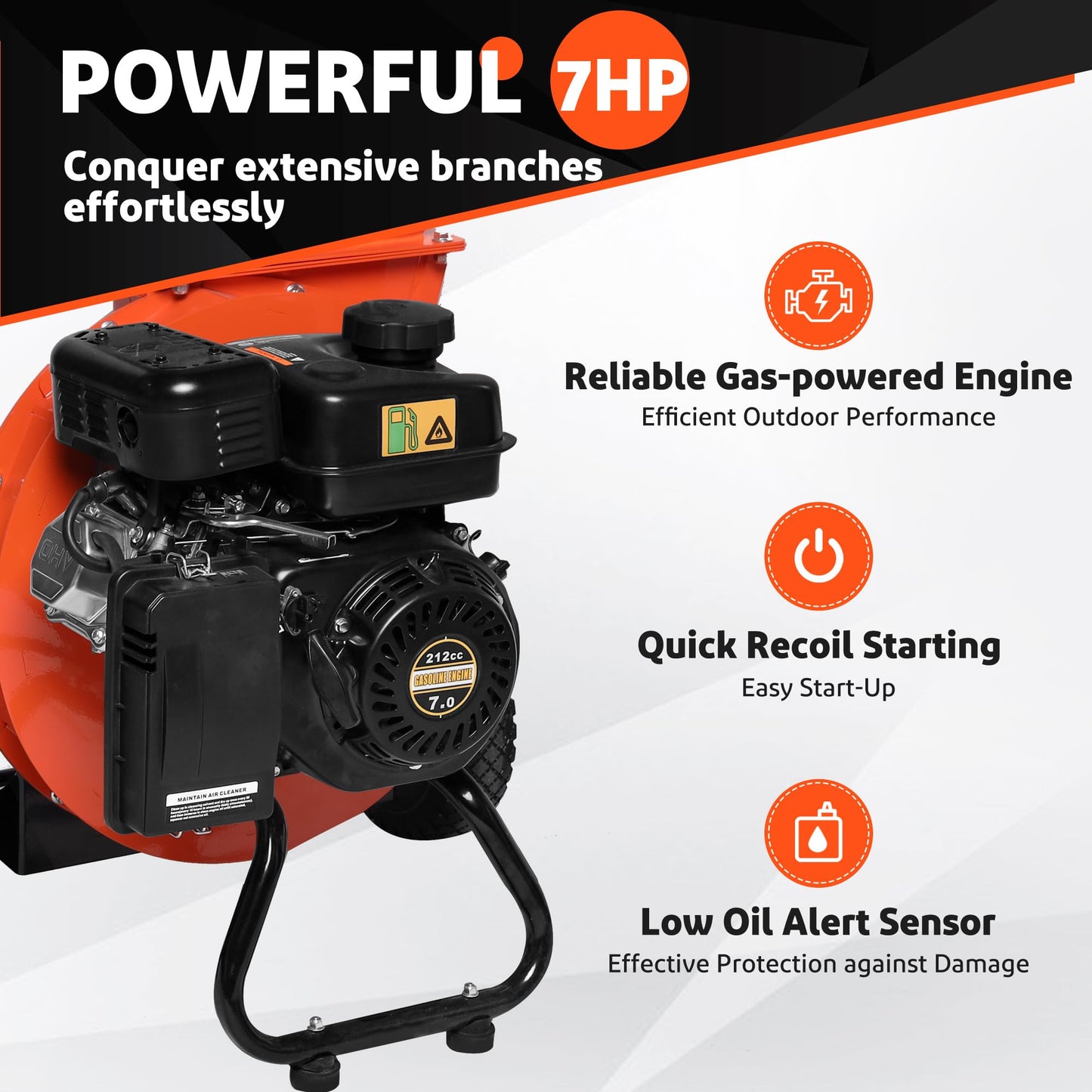 EFCUT 3 in 1 Wood Chipper Shredder Mulcher, 7 HP 212cc Heavy Duty Gas Powered, 3" Inch Max Wood Diameter Capacity, 2 Hoppers Multi-Function with Large Cutting Disc, Included Debris Bag