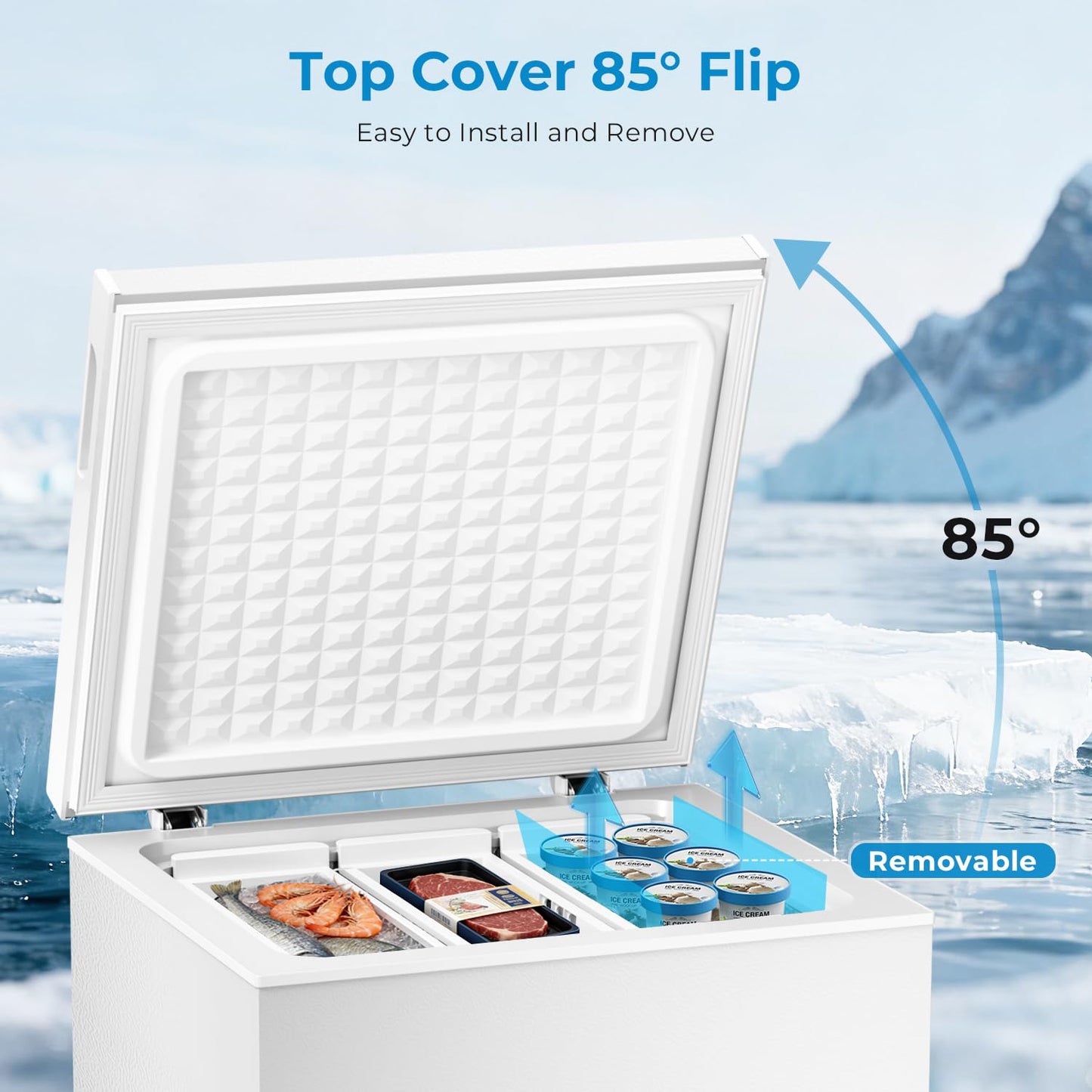 Antarctic Star Chest Freezer 5.0 Cubic Feet Compact Freezer with Removable Baskets, Top Open Door Deep Freezer, Adjustable Temperature for Home Dorm, Bar, Basement, Kitchen, White