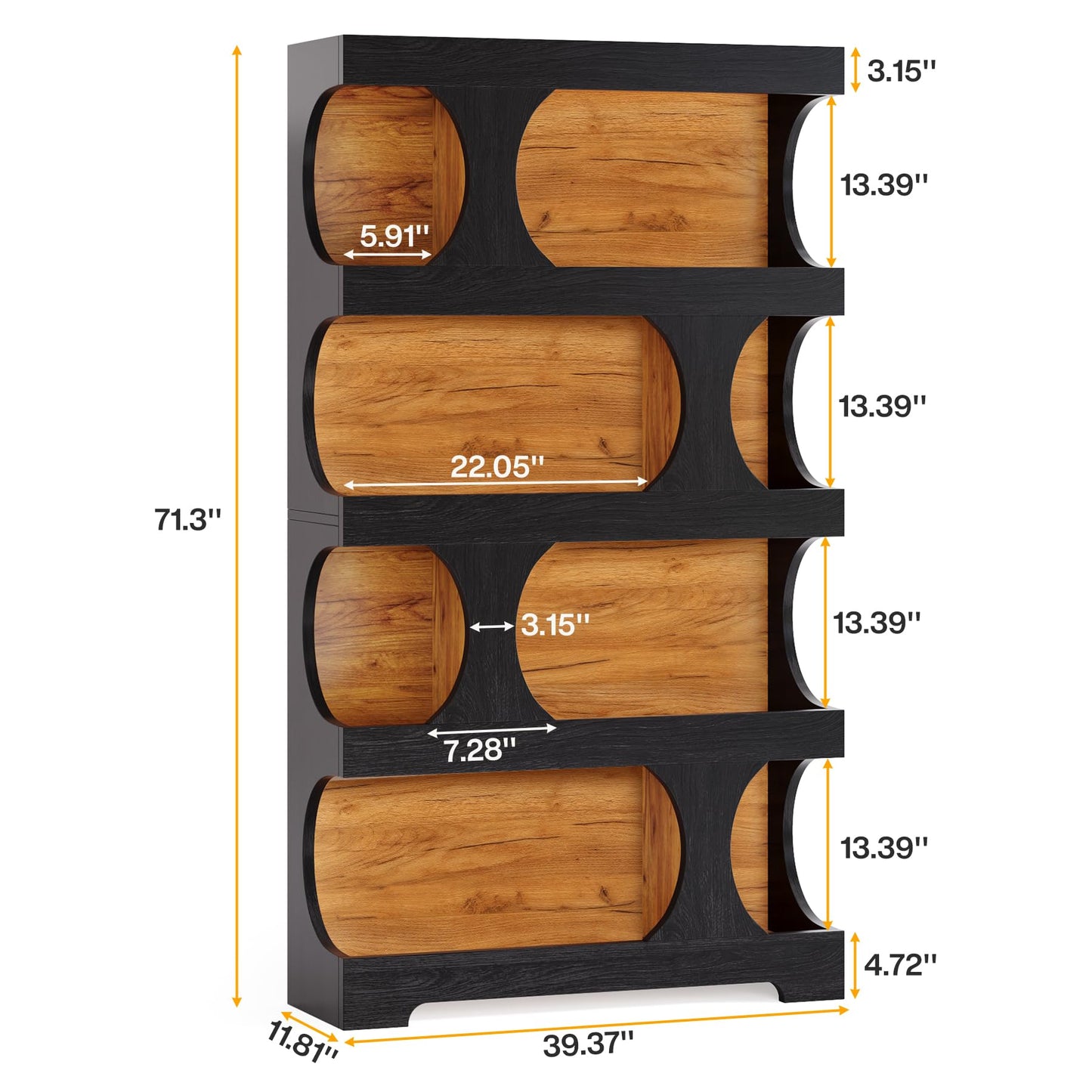 Tribesigns 71" Tall Bookcase, 4-Tier S-Shaped Bookshelf, Wood Decorative Storage Shelving, Modern Freestanding Display Shelves, Large Library Book Shelf Unit for Home Office Living Room, Black & Brown